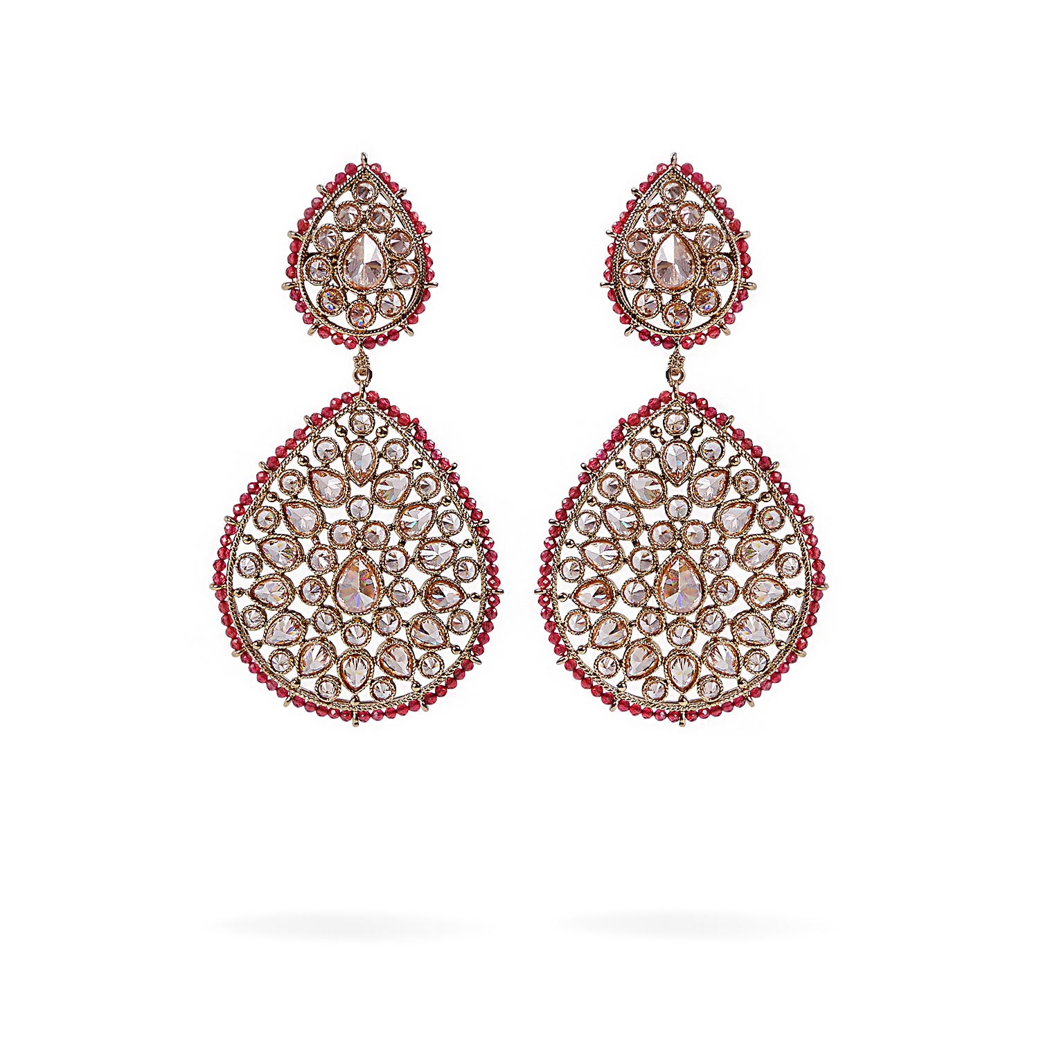 Beaded Edge Earrings in Ruby