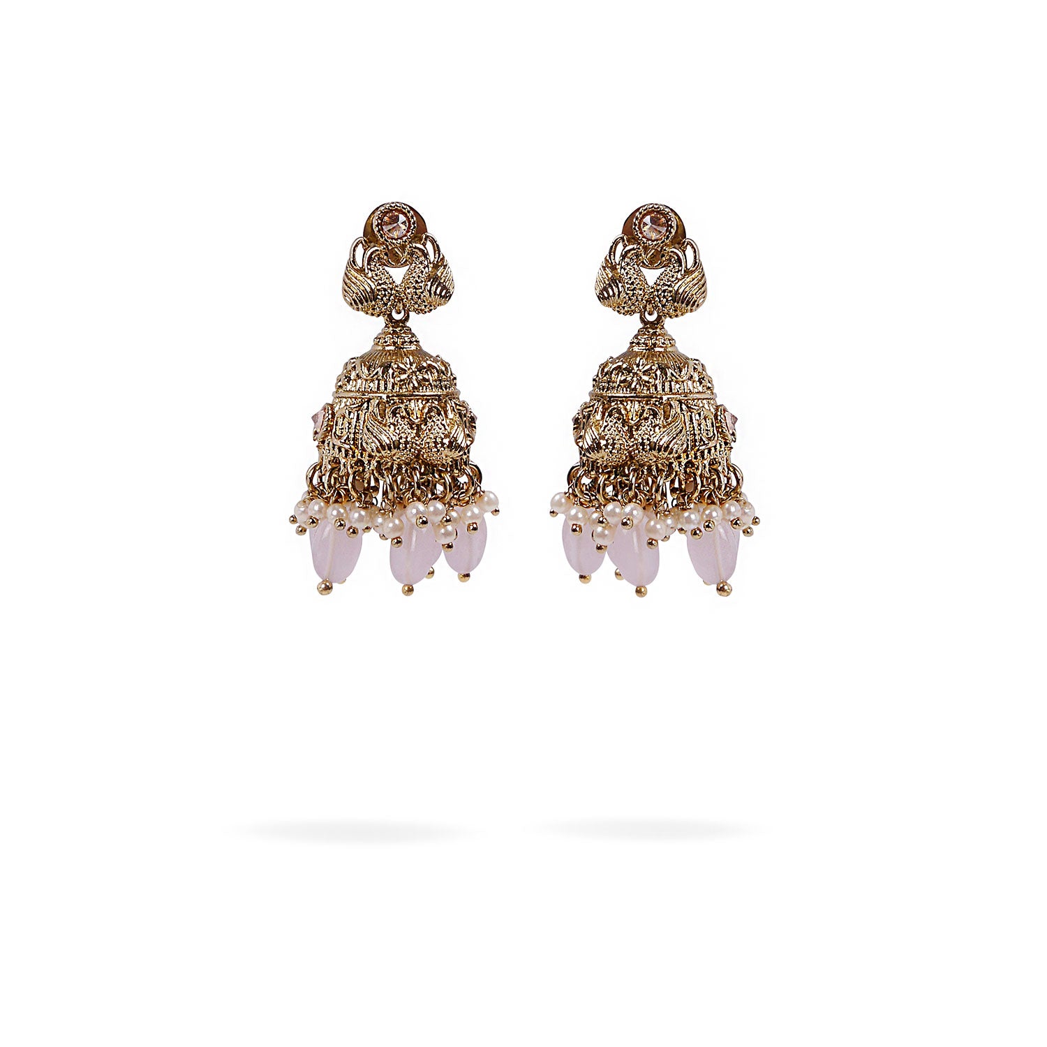 Swan Jhumka Earrings in Pink