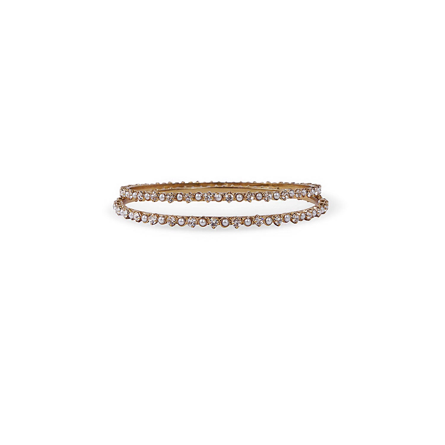 Thin Pearl and White Crystal Bangles
