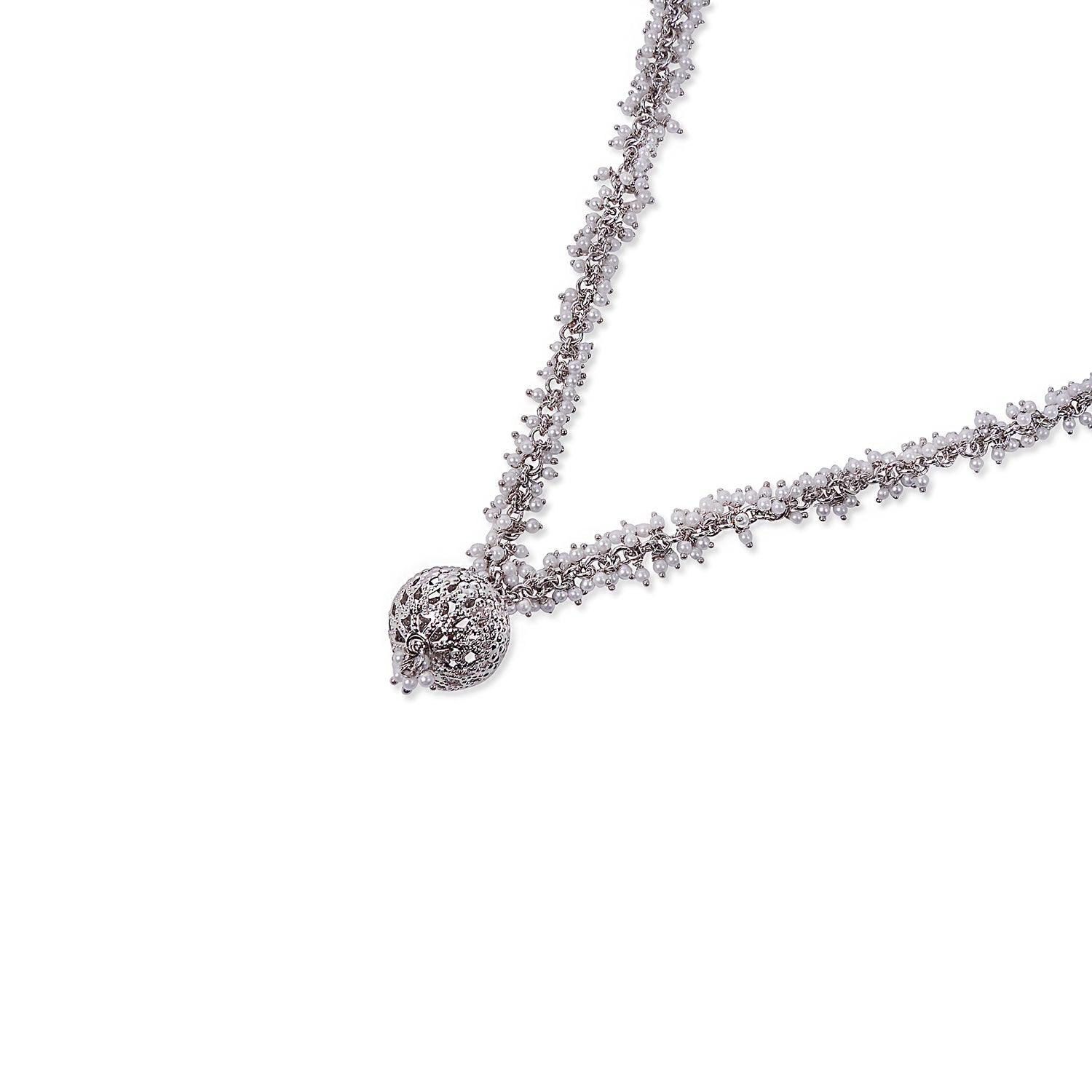 Kinara Cluster Necklace in Pearl and Rhodium