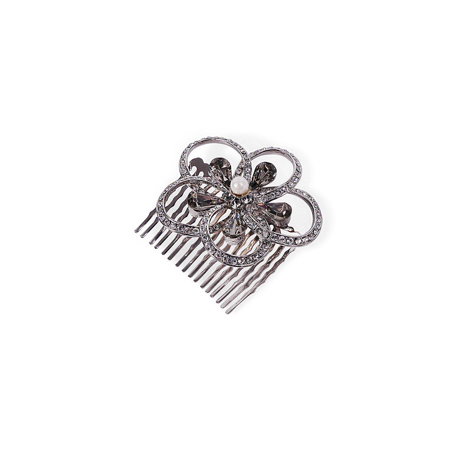 Sylvia Flora Hair Comb in Dark Grey
