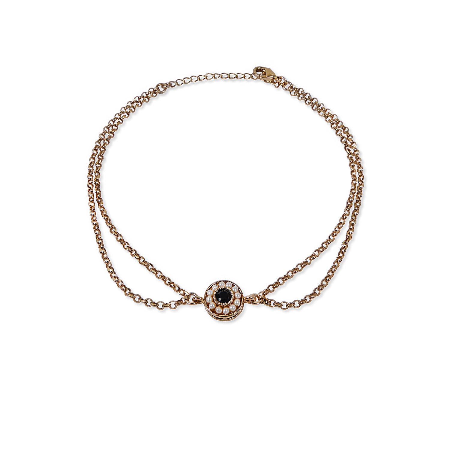 Leela Double Chain Anklet in Black