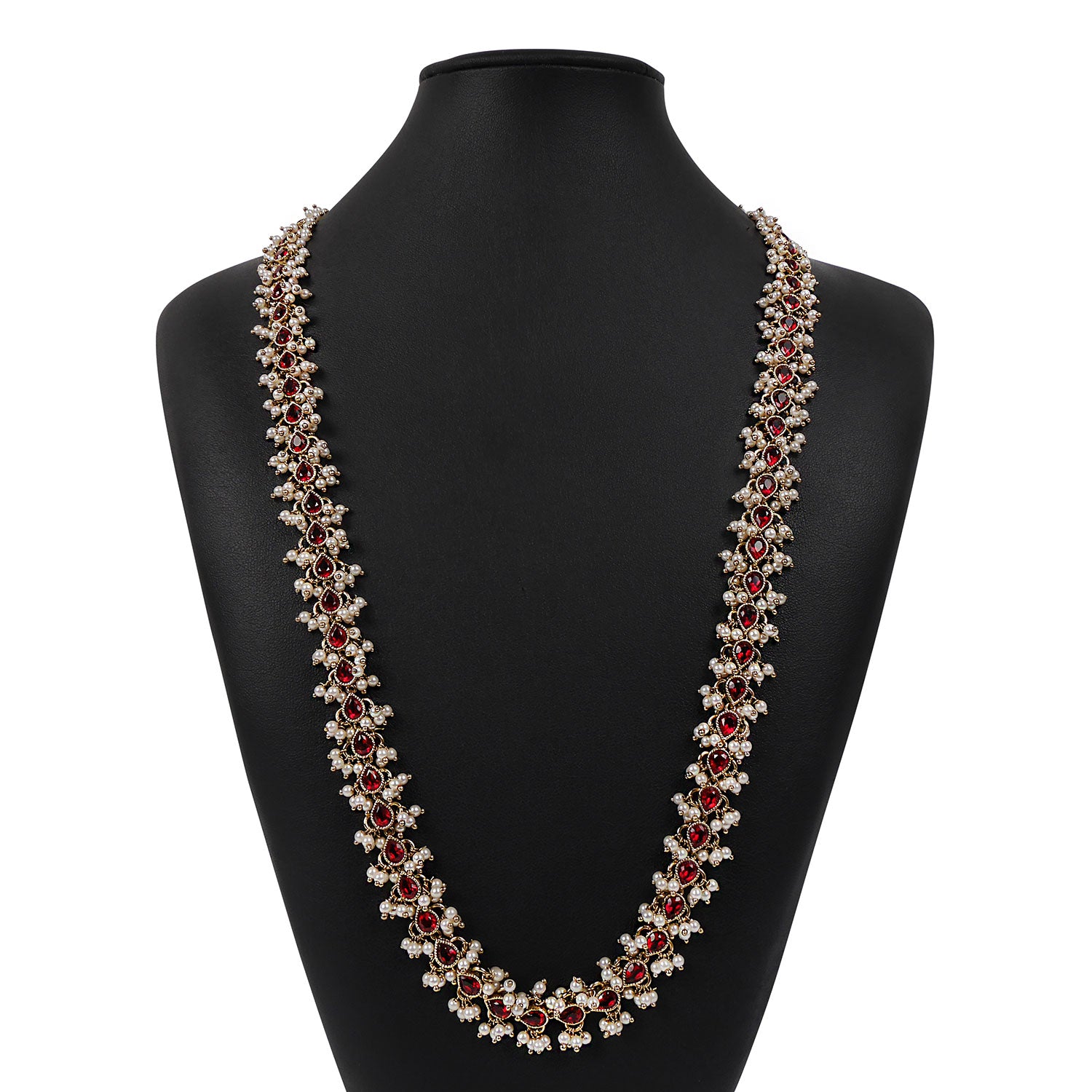 Adhira Pearl Cluster Long Chain in Maroon