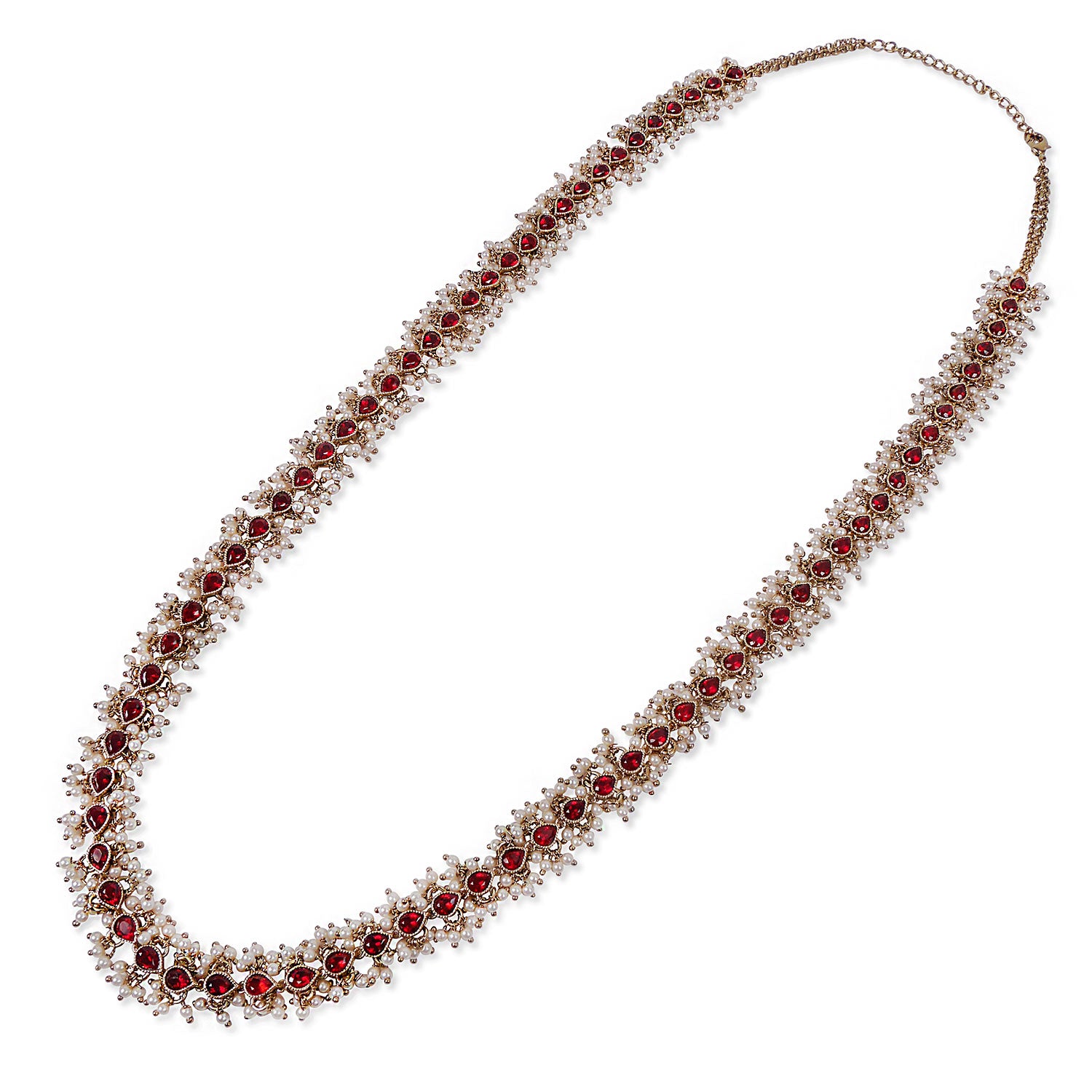 Adhira Pearl Cluster Long Chain in Maroon