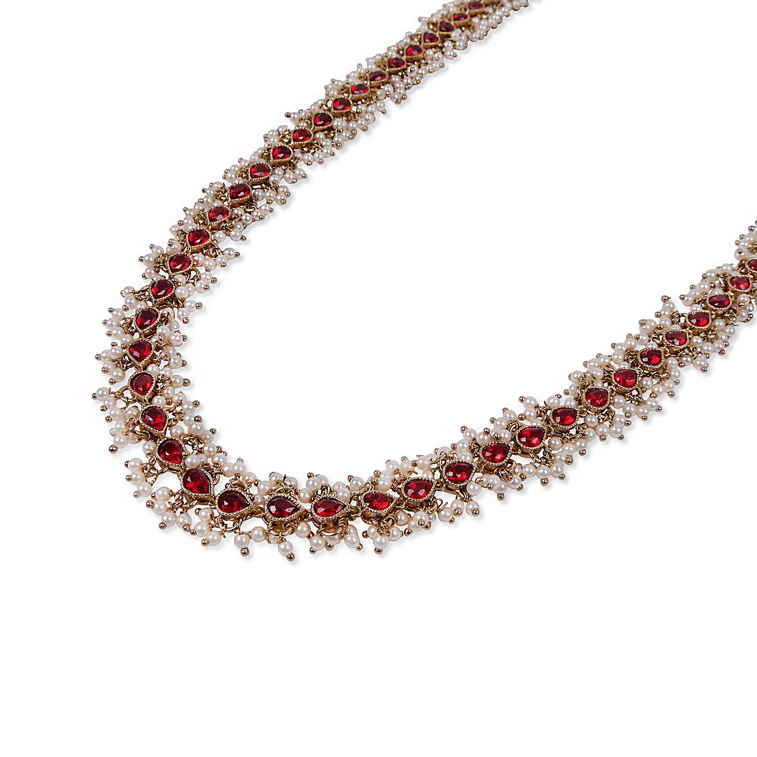 Adhira Pearl Cluster Long Chain in Maroon