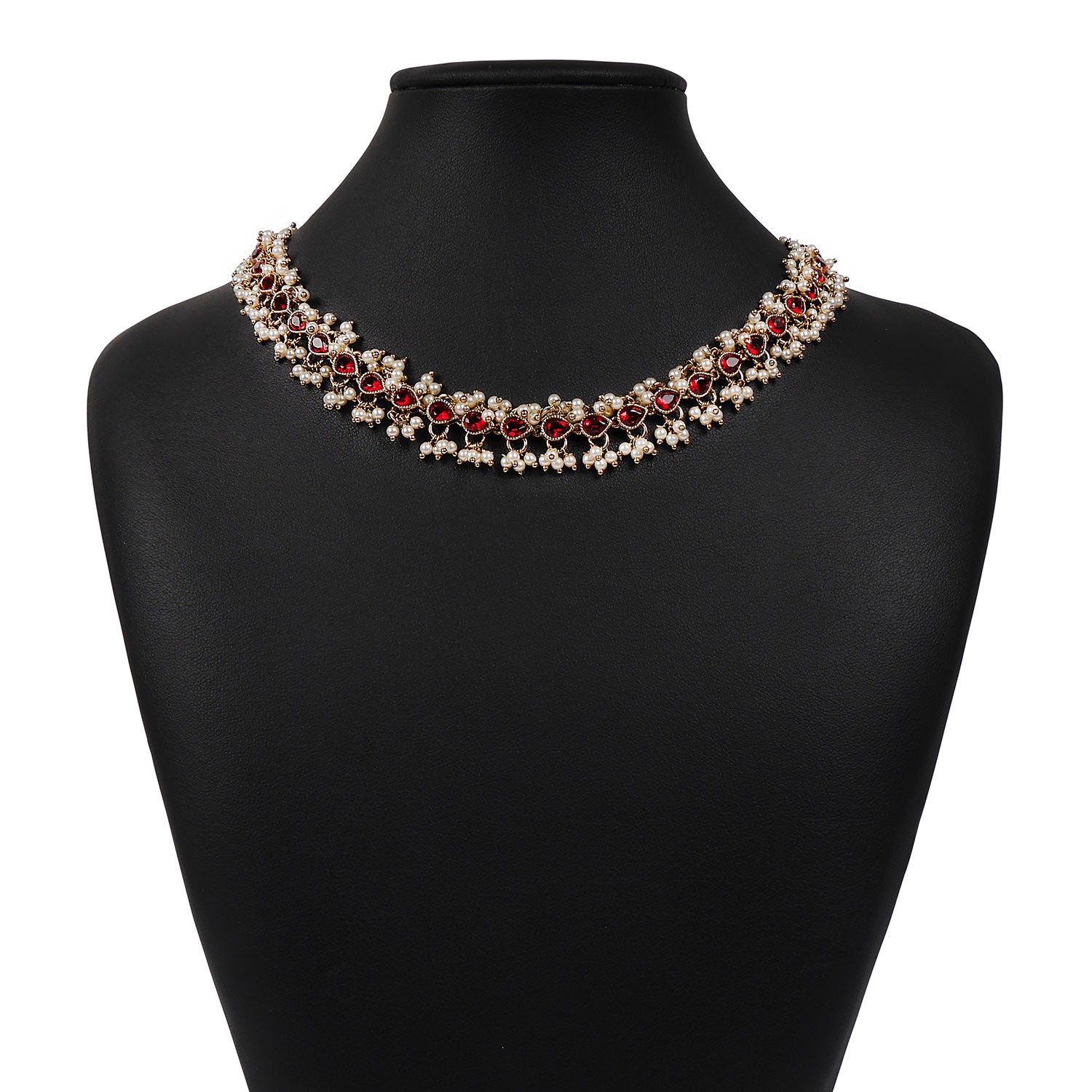Cluster Pearl Necklace in Maroon