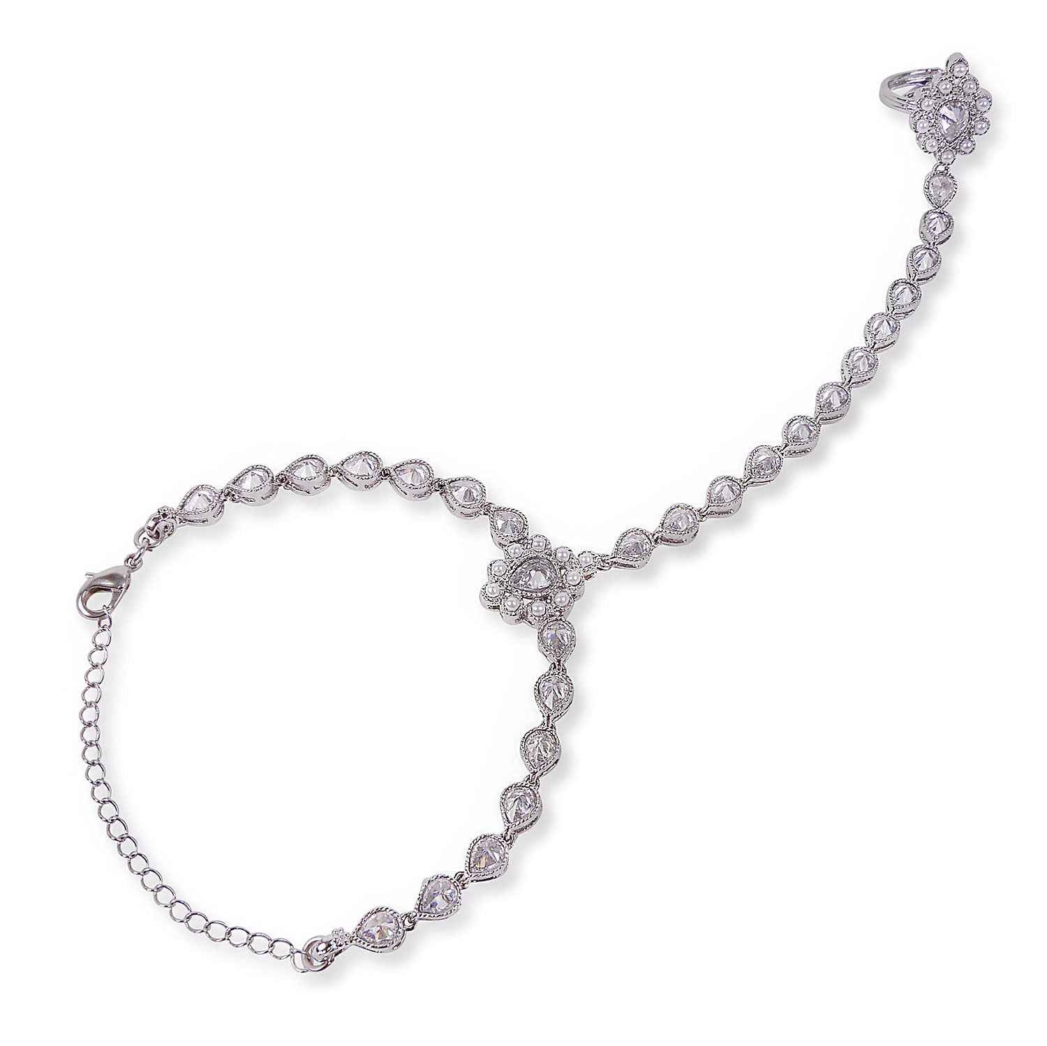 Lily Hand Chain in Pearl and Rhodium