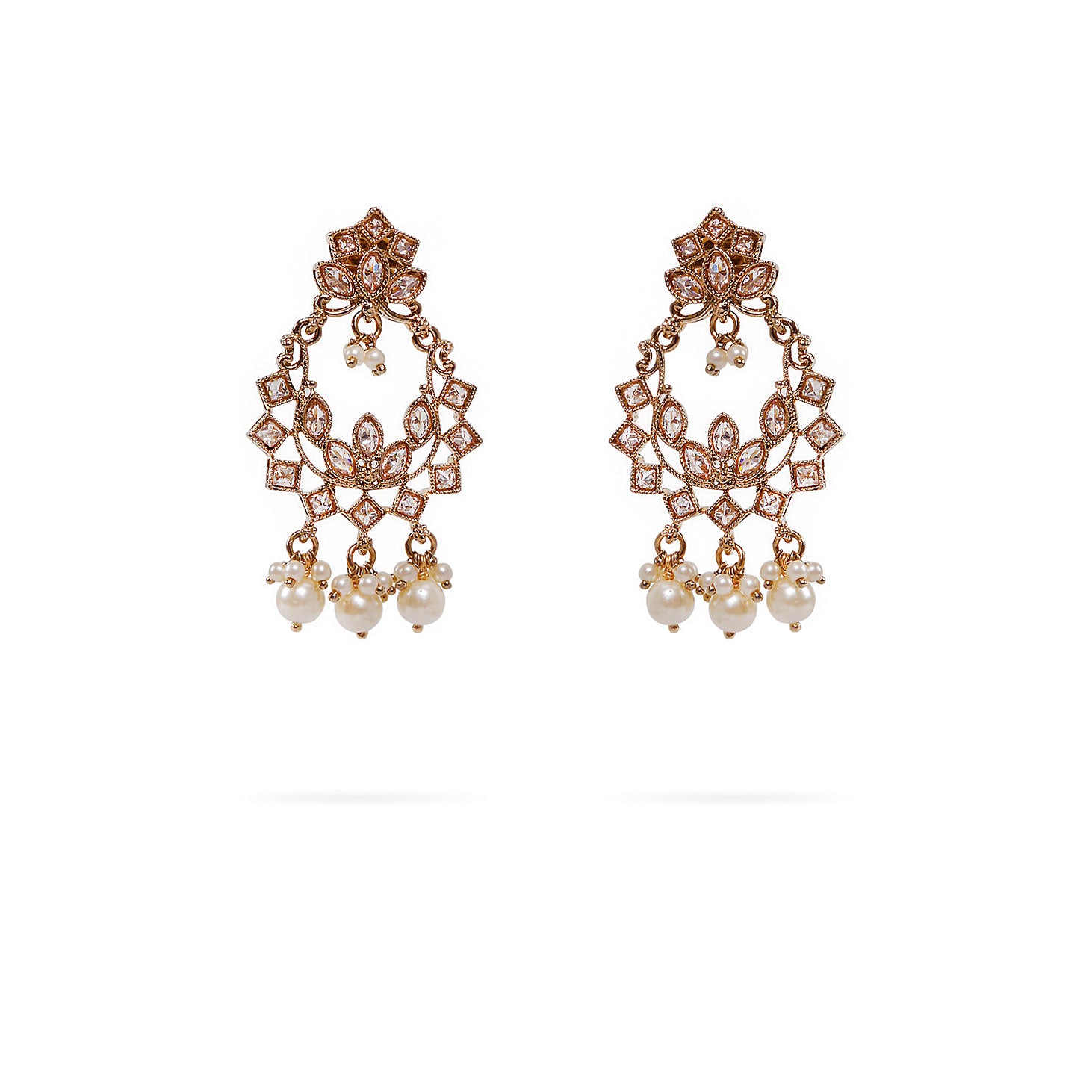 Small Pearl Drop Earrings in Antique Gold