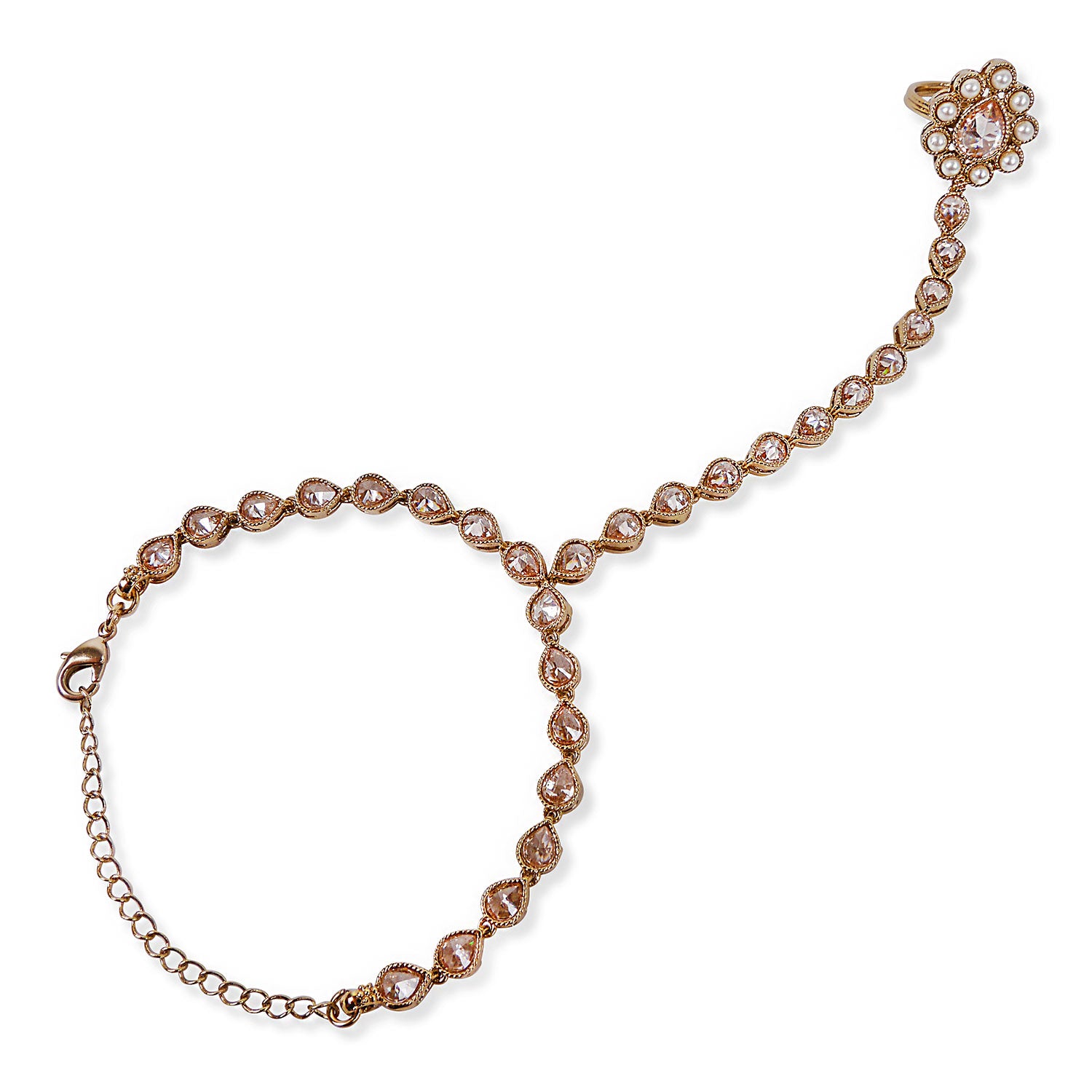 Single Teardrop Handpiece in Pearl and Antique Gold