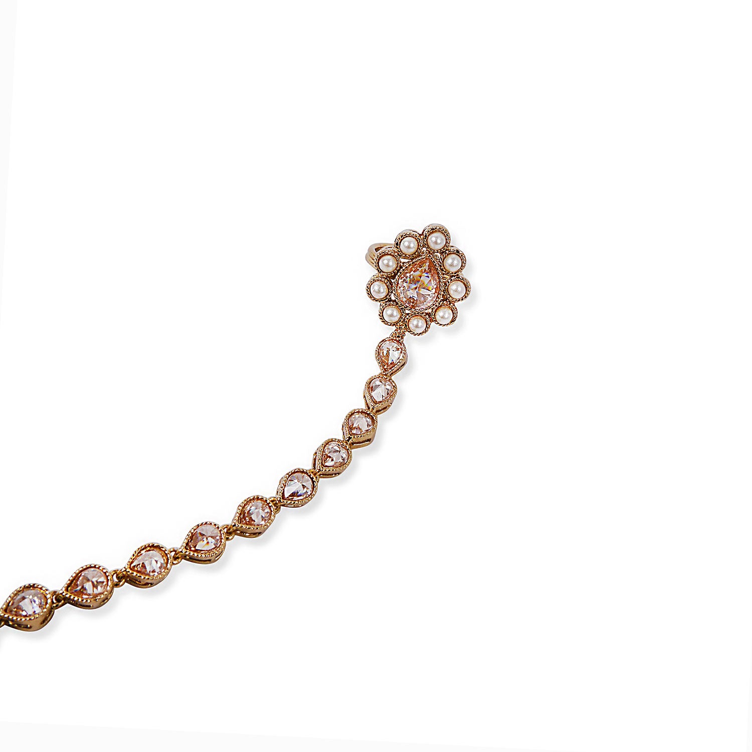 Single Teardrop Handpiece in Pearl and Antique Gold