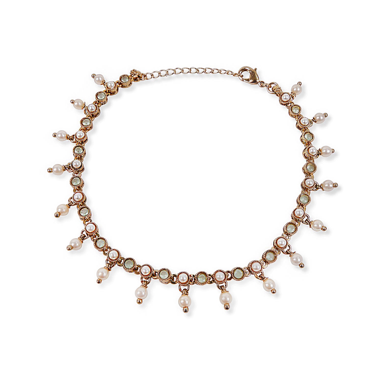 Malika Anklet in Mint and Pearl
