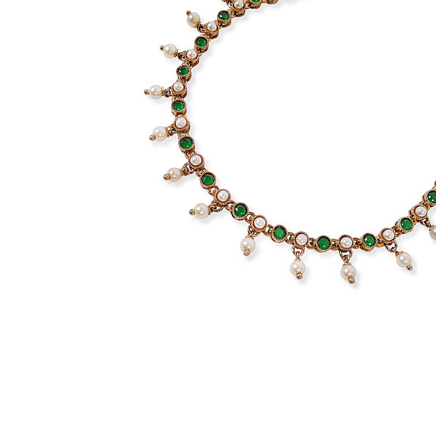 Malika Anklet in Green and Pearl