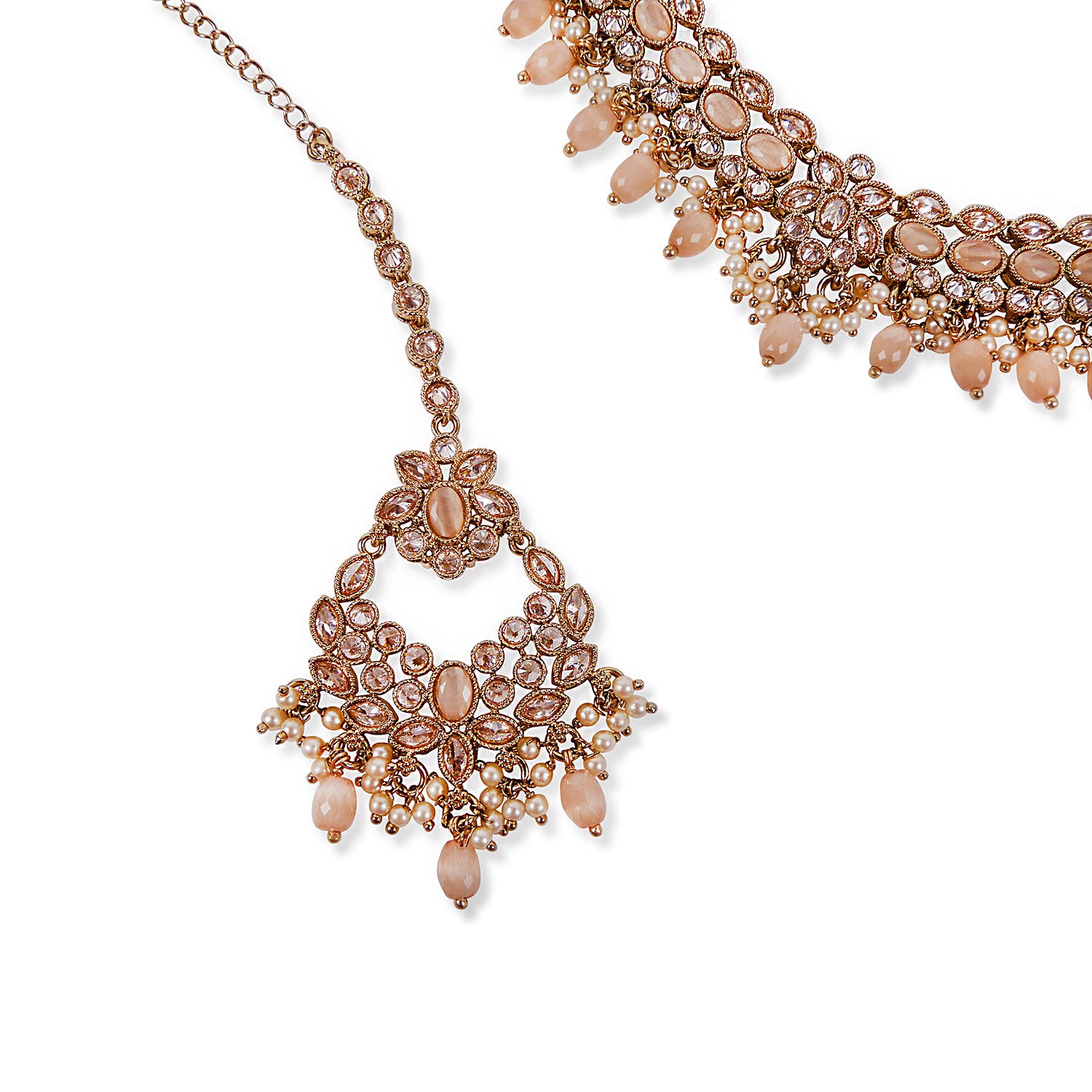 Aditi Necklace Set in Peach and Antique Gold
