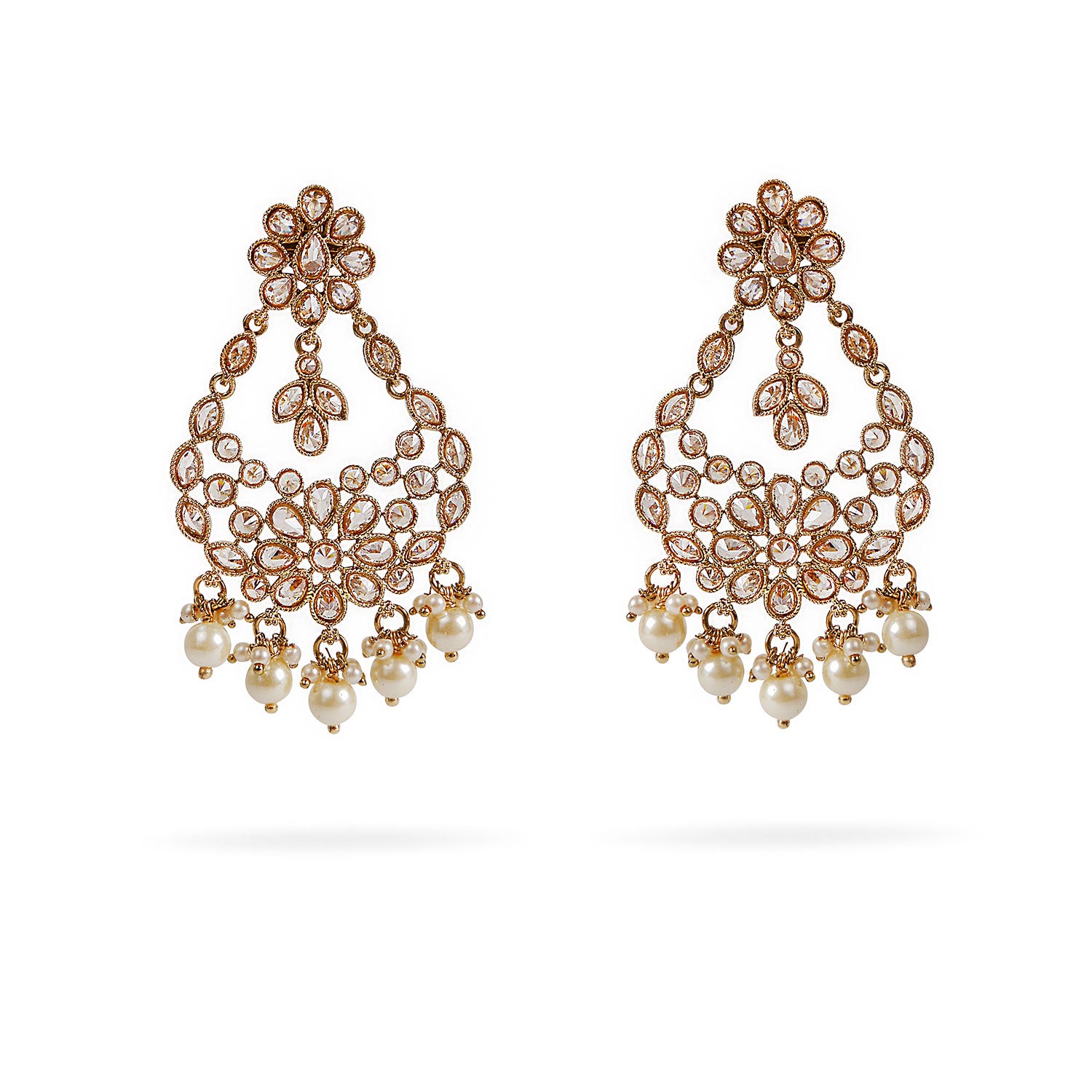 Anika Chandbali Earrings in Pearl and Antique Gold