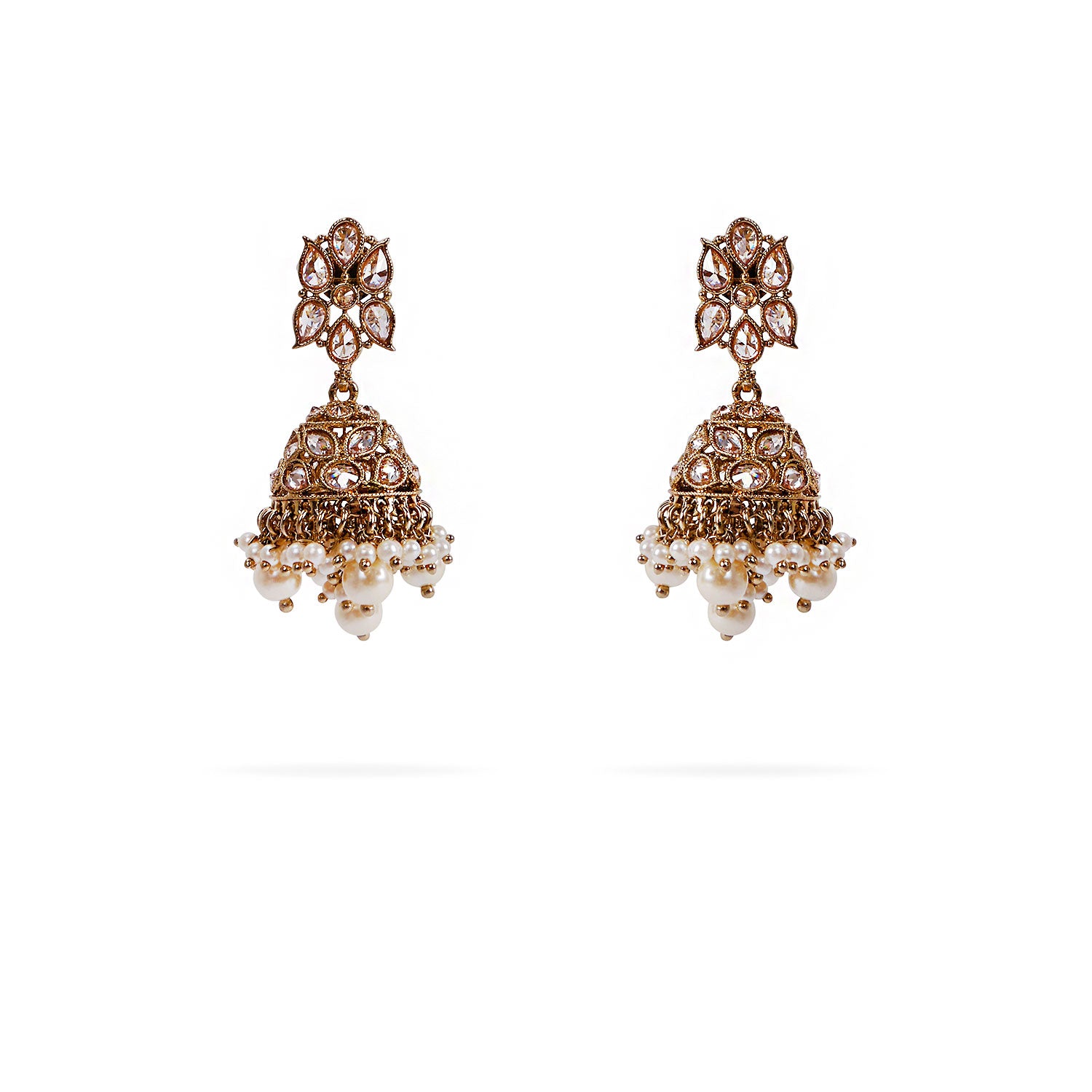 Akshara Jhumka Earrings in Pearl and Antique Gold