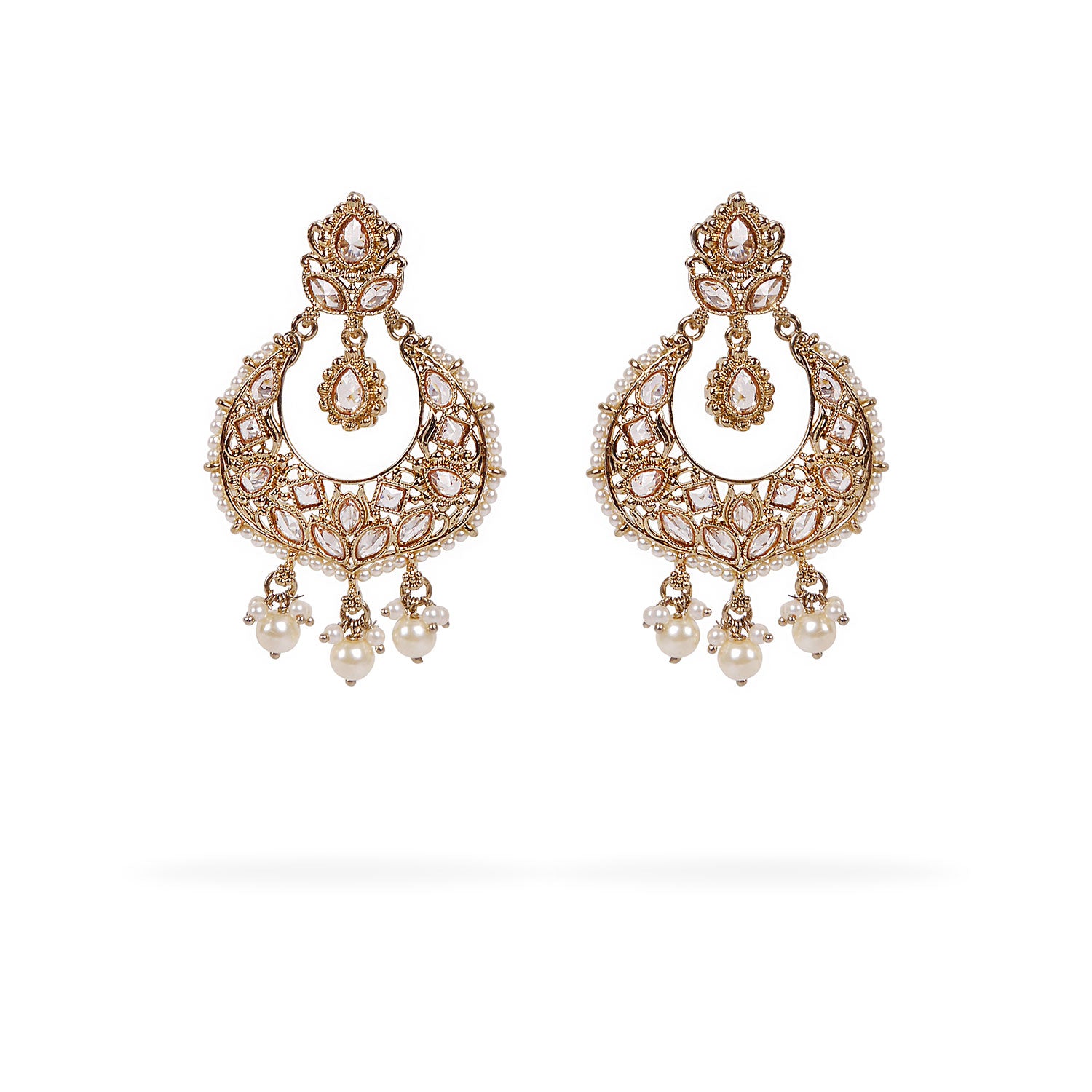 Veera Chandbali Earrings in Pearl and Antique Gold