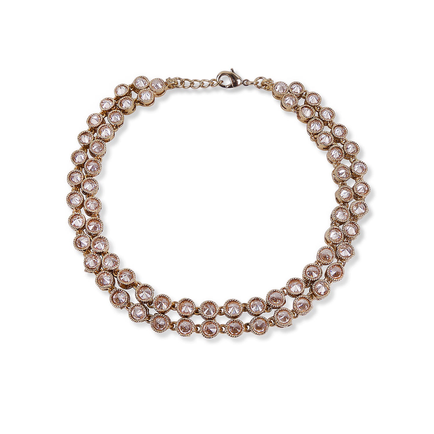 Double Row Crystal Anklet in Antique Gold