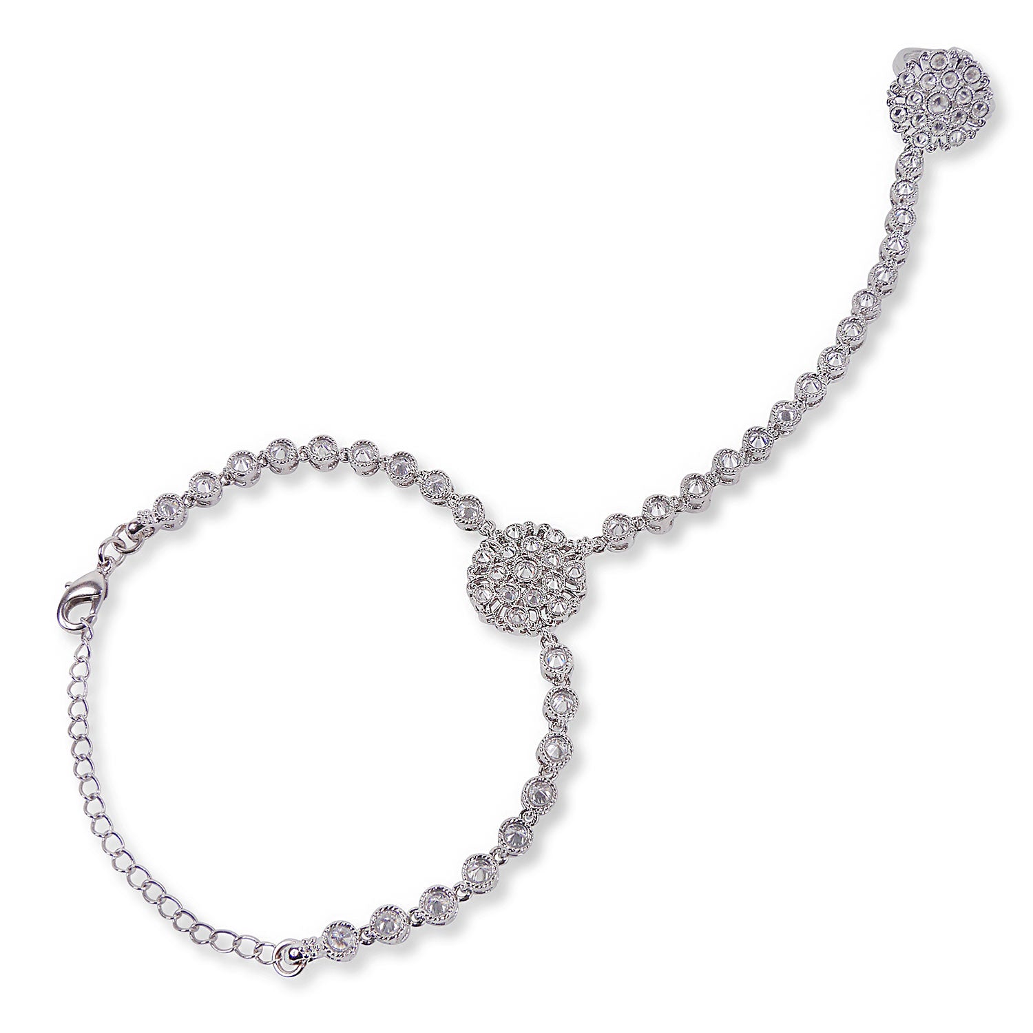 Samiya Hand Chain in Rhodium