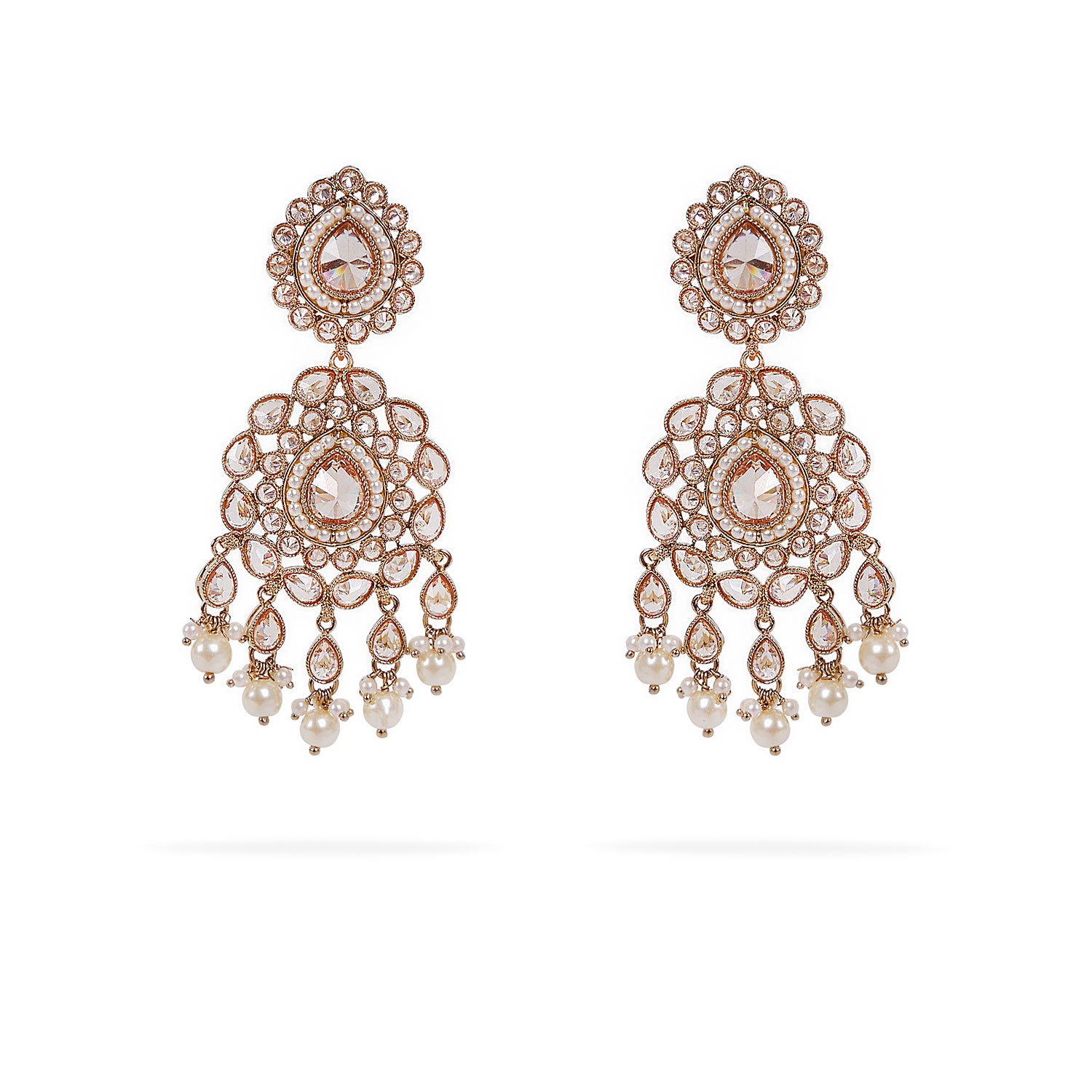 Tanushree Long Earrings in Pearl and Antique Gold