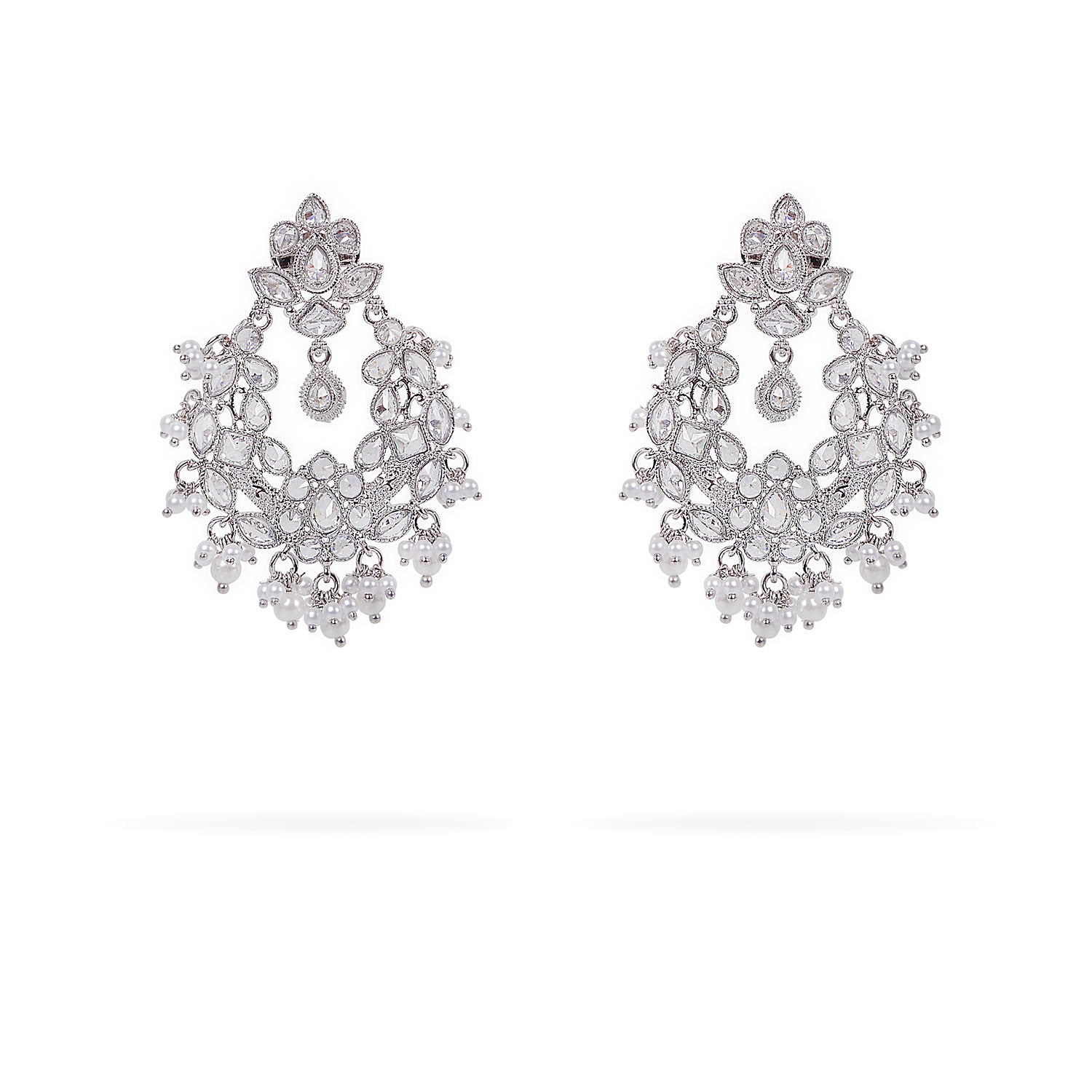 Charu Chandbali Earrings in Pearl and Rhodium