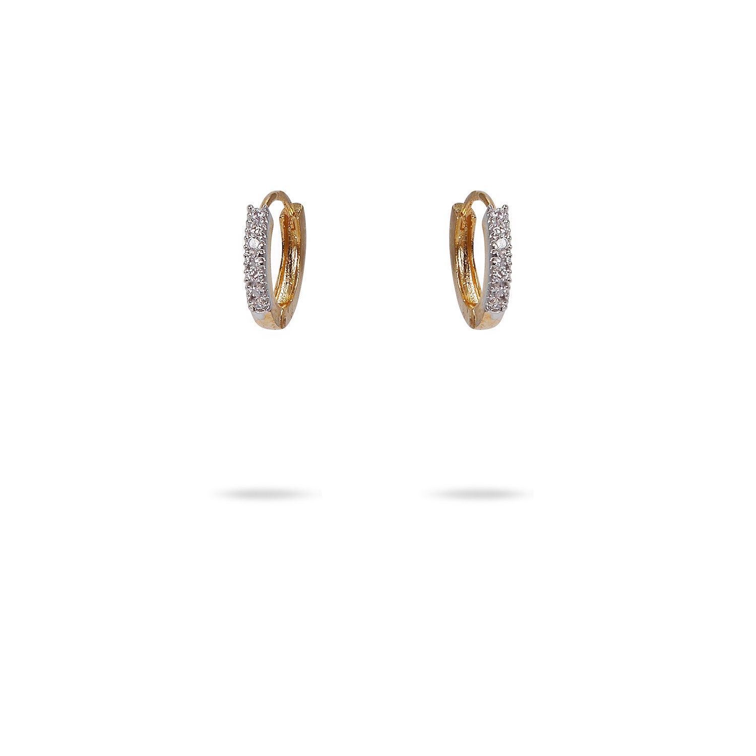 Small Cubic Zirconia Huggie Hoops in White and Gold