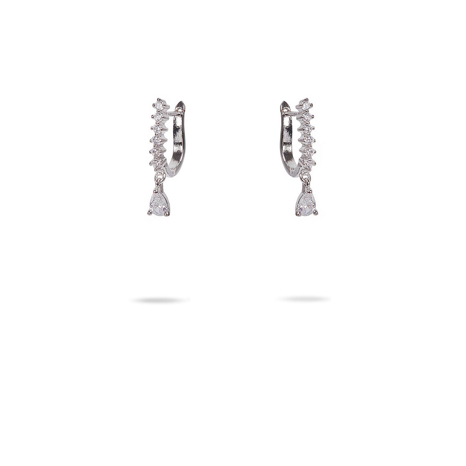 Crystal Drop Cubic Zirconia Hoops in Rhodium