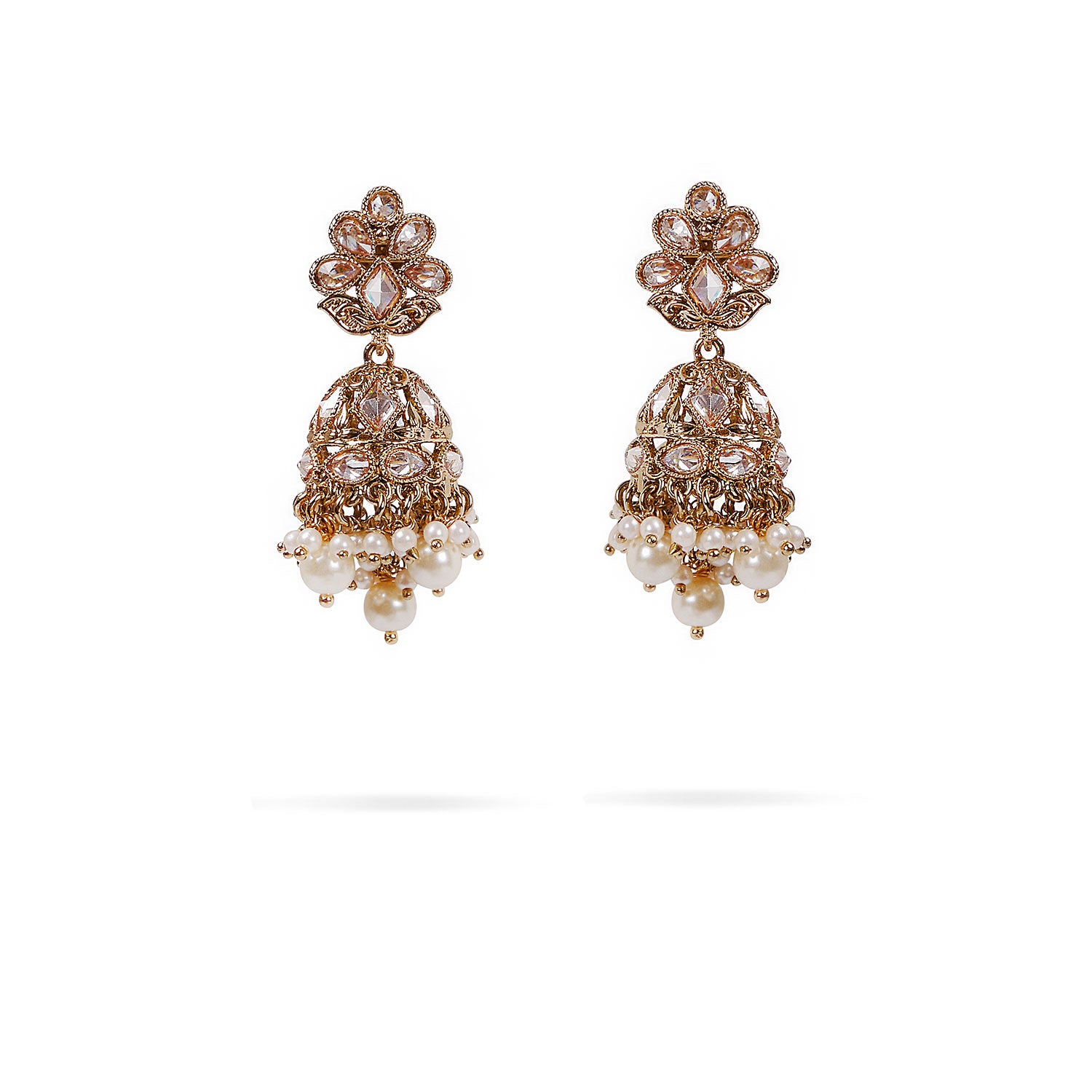 Aleena Jhumka Earrings in Pearl and Antique Gold