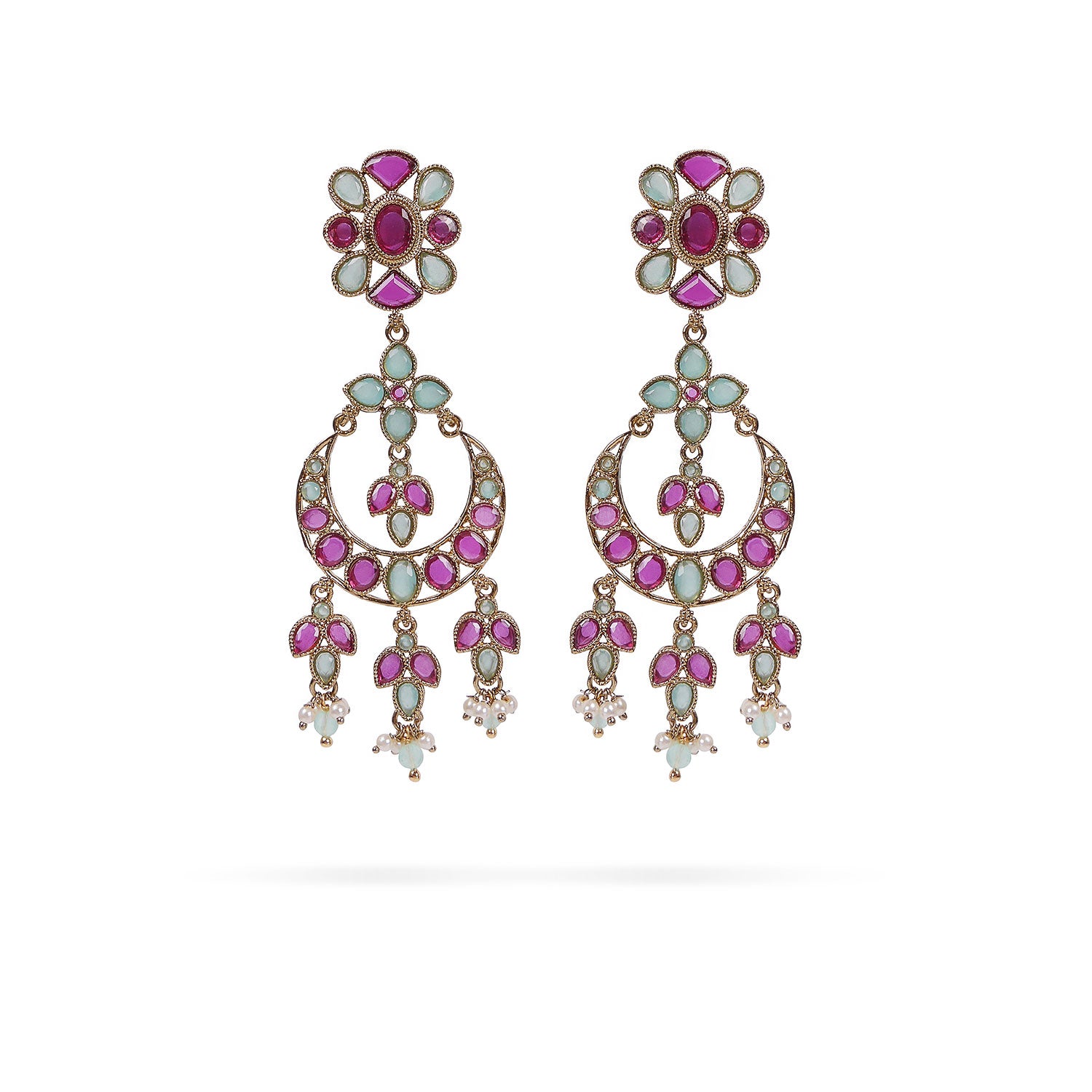 Mariana Long Crystal Earrings in Mint and Ruby
