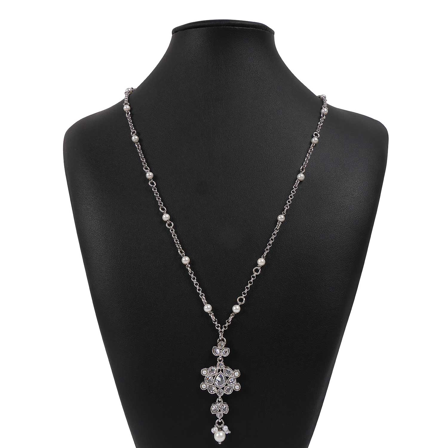 Masoom Pendant Set in Pearl and Rhodium