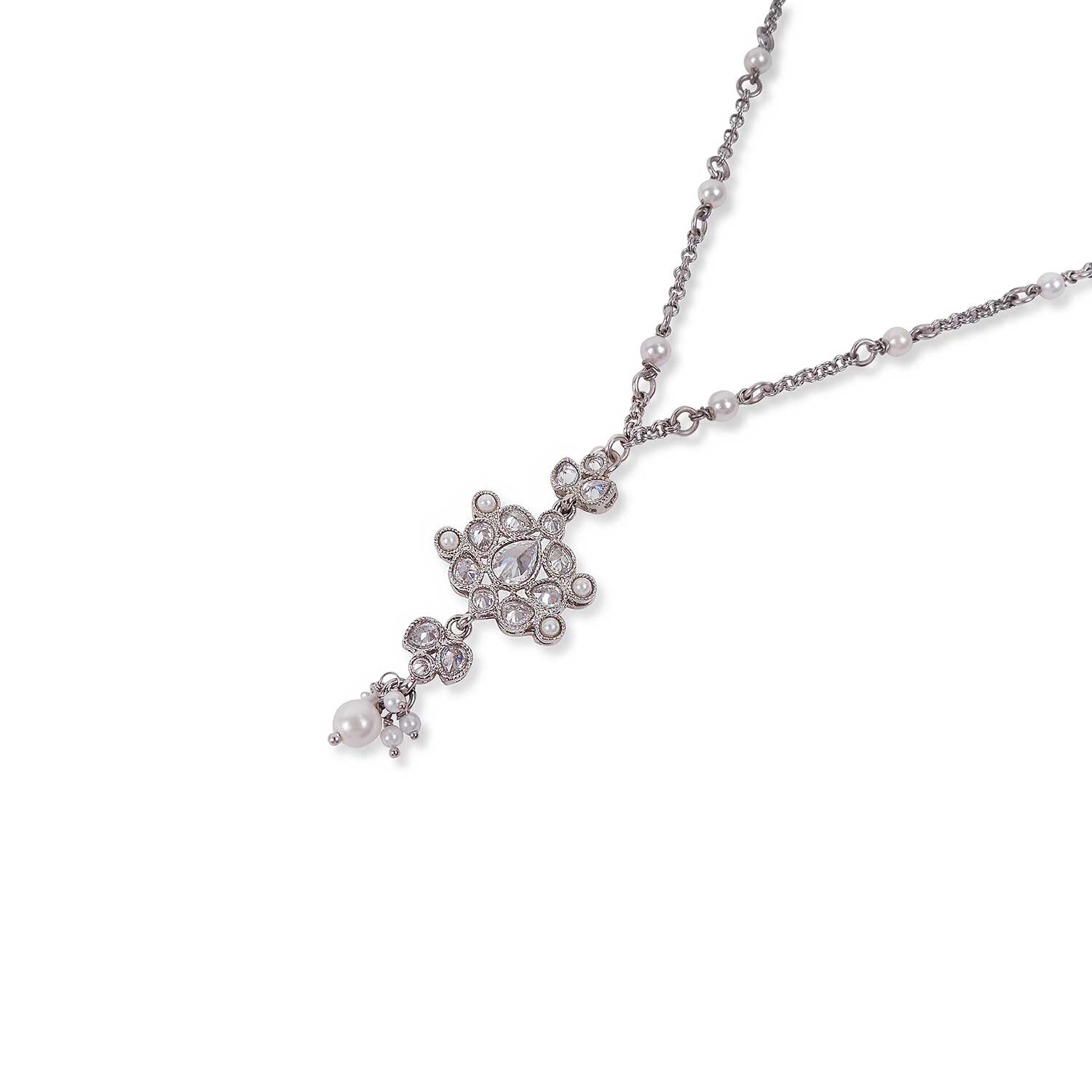 Masoom Pendant Set in Pearl and Rhodium