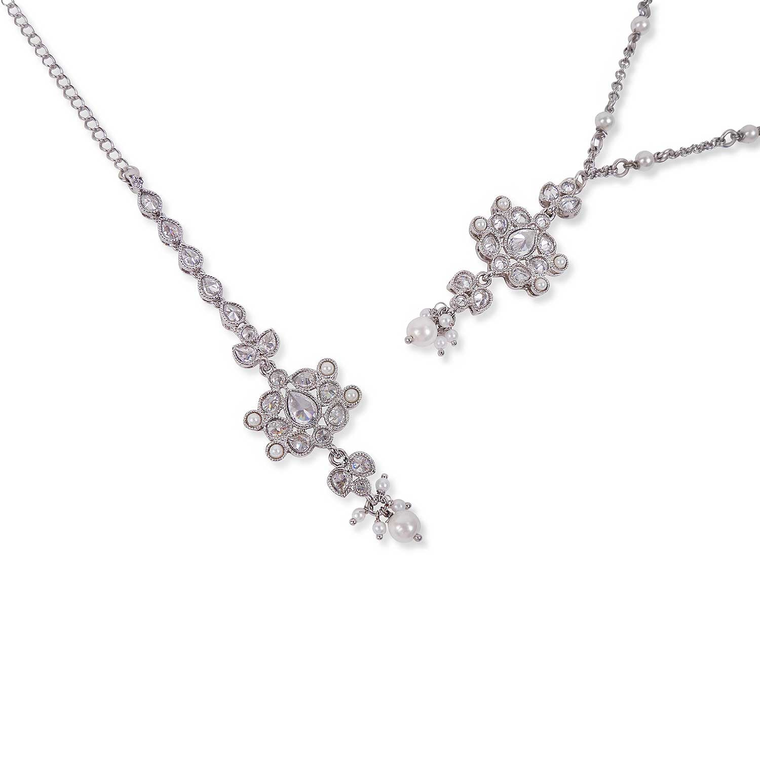 Masoom Pendant Set in Pearl and Rhodium