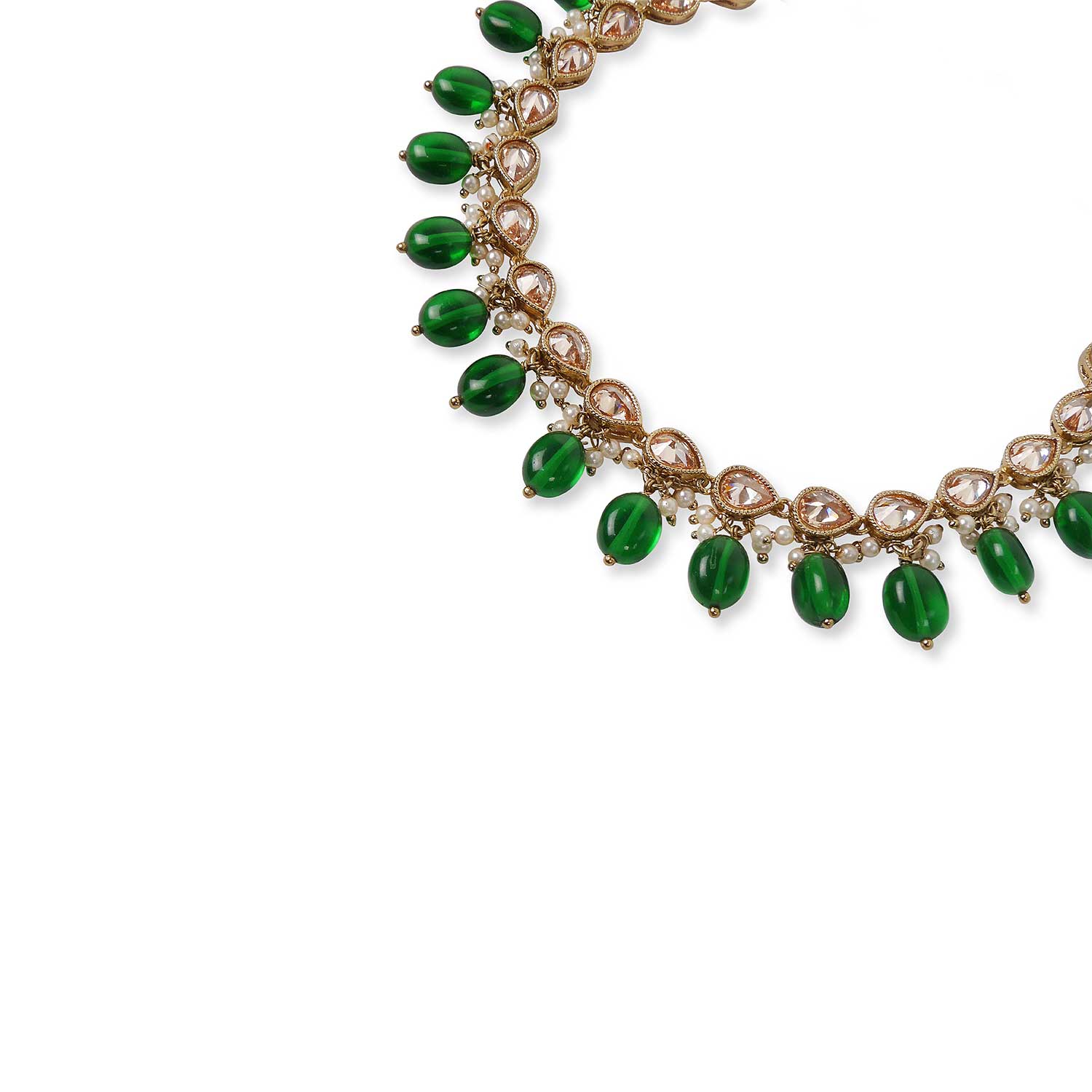 Cluster Anklet in Pearl and Green Bead