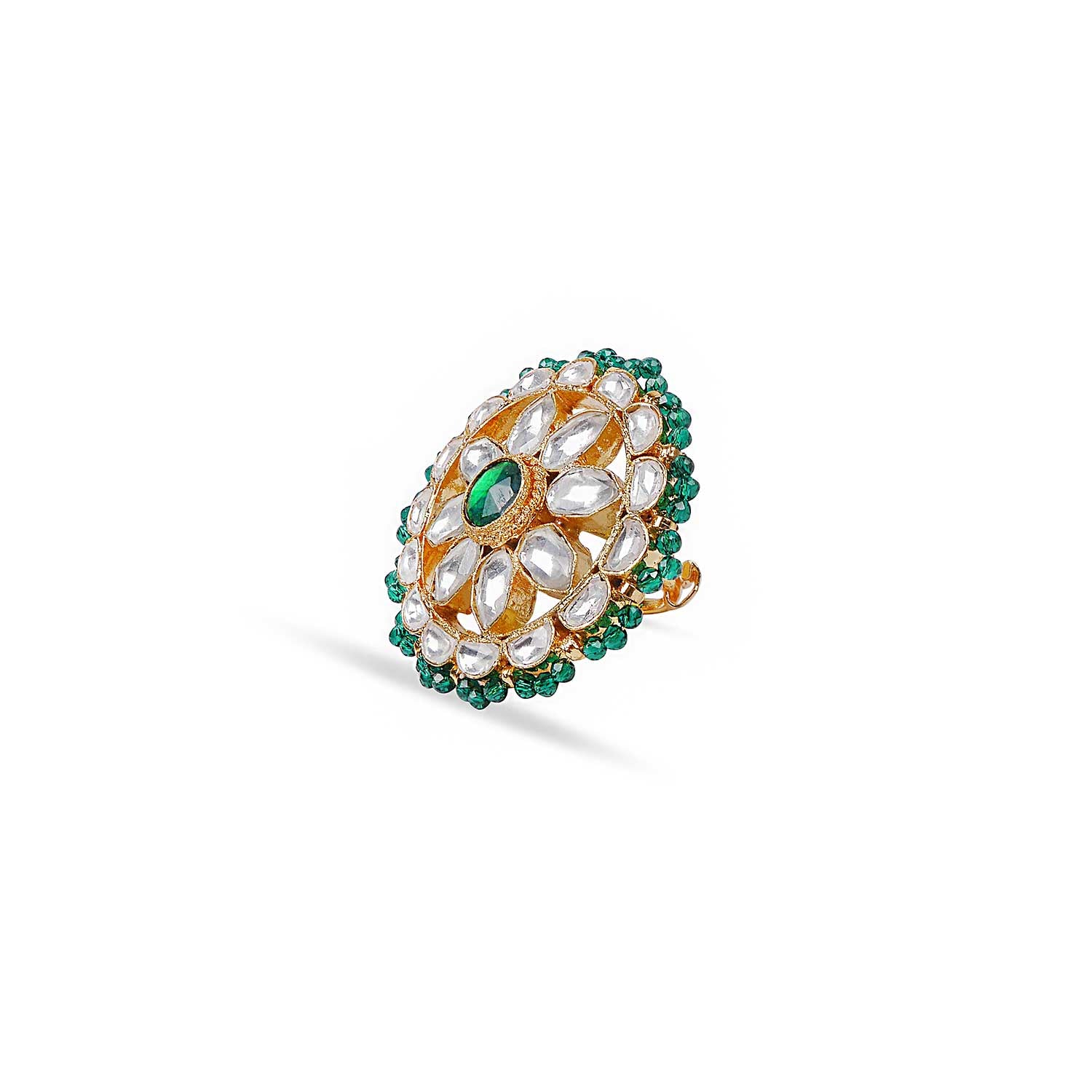 Ayushi Kundan Ring in Green