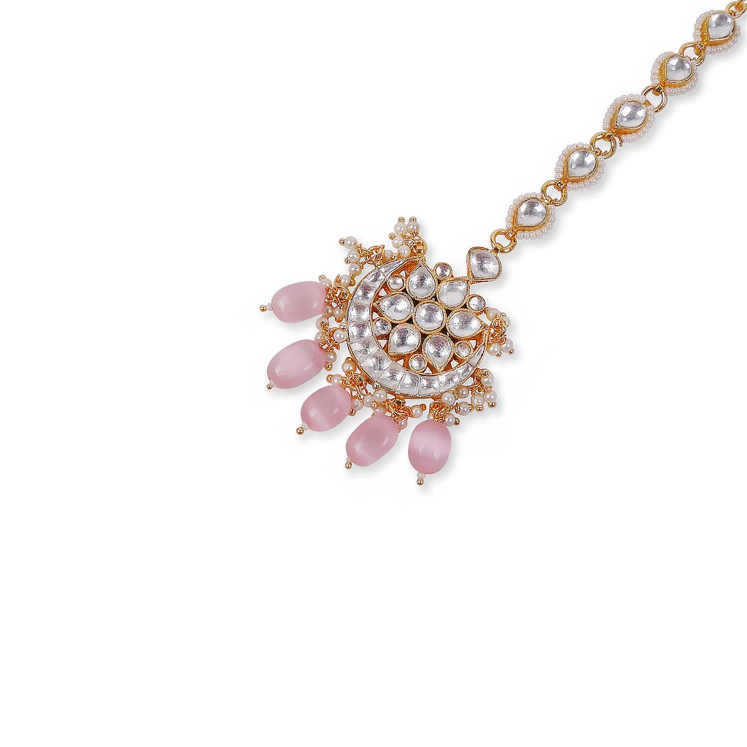 Purnima Kundan Tikka in Light Pink