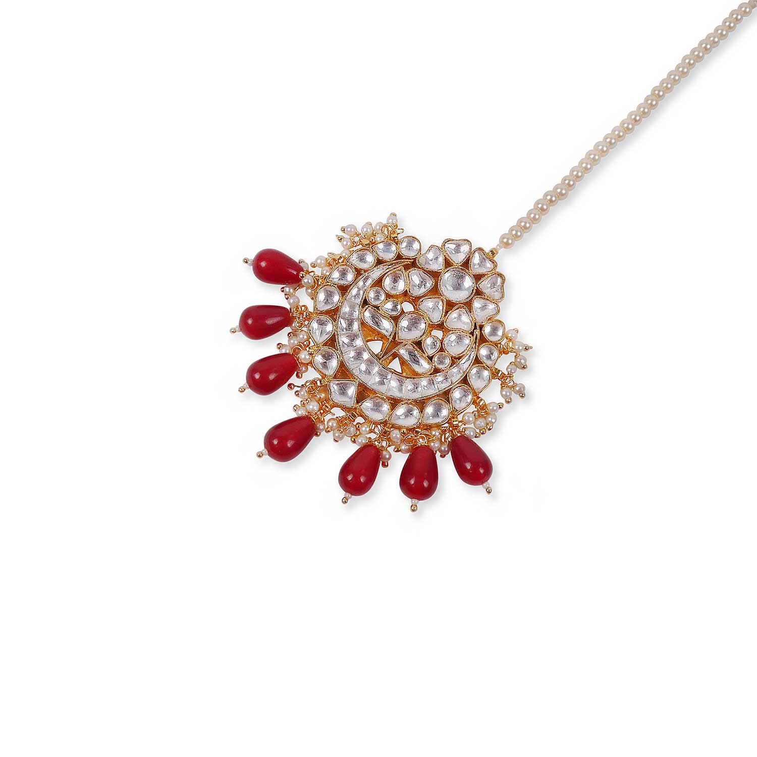 Sayona Kundan Tikka in Maroon