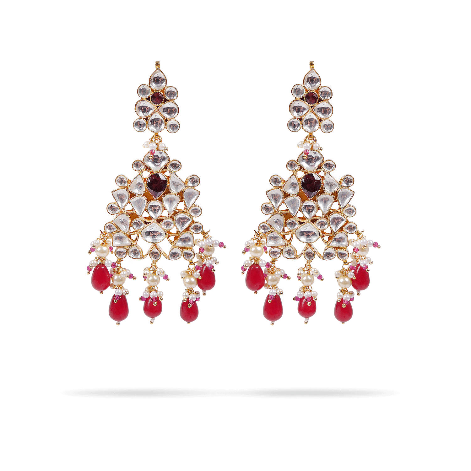 Vedani Maroon Kundan Earrings