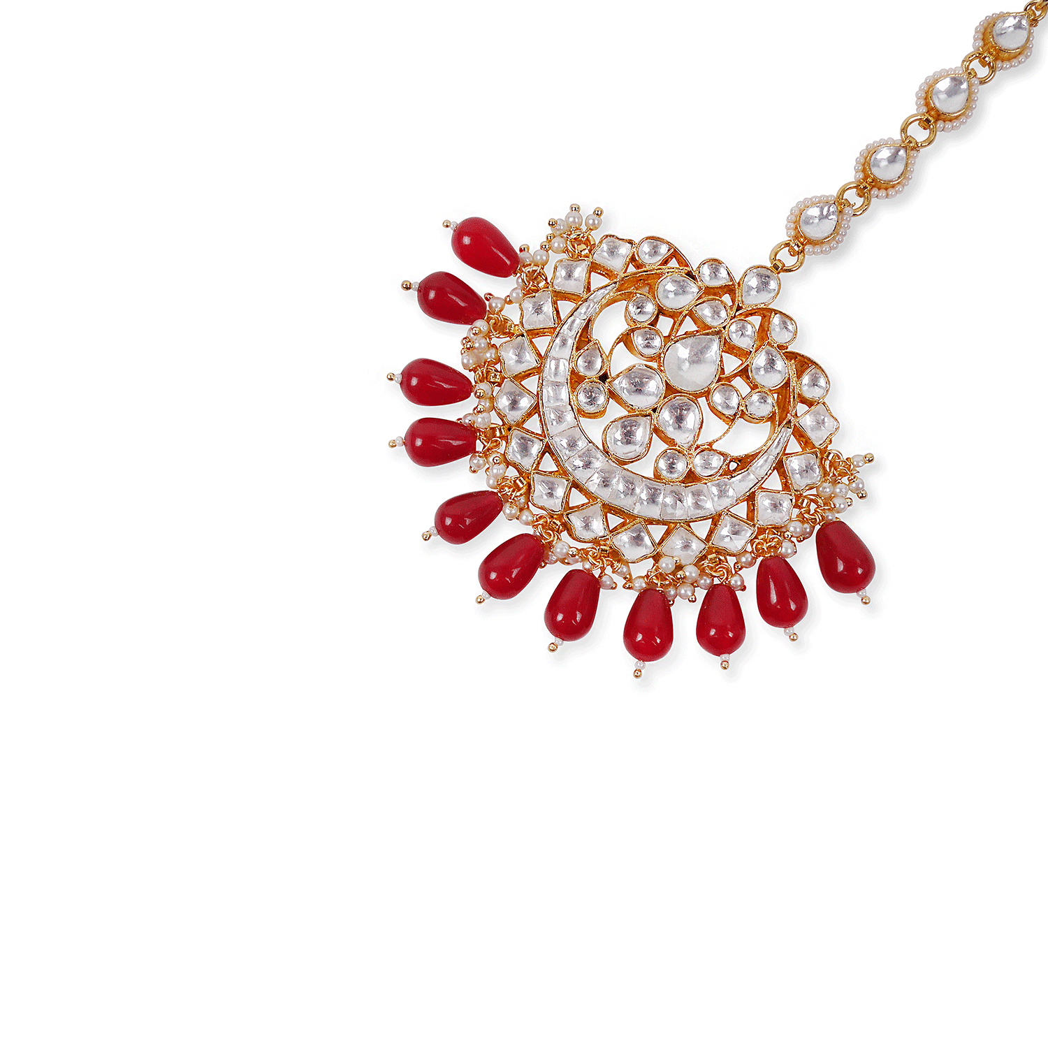 Arnika Kundan Maang Tikka in Maroon