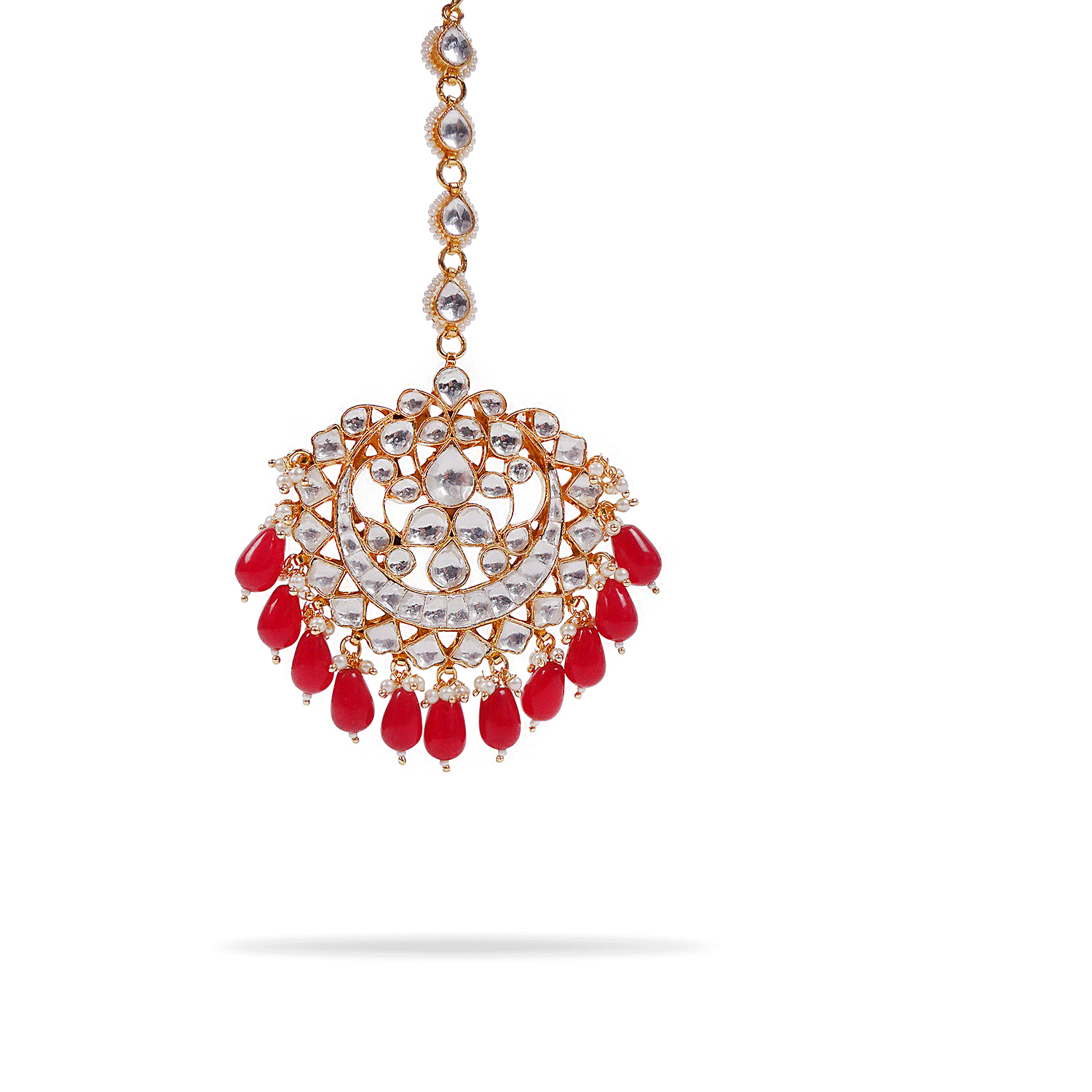 Arnika Kundan Maang Tikka in Maroon