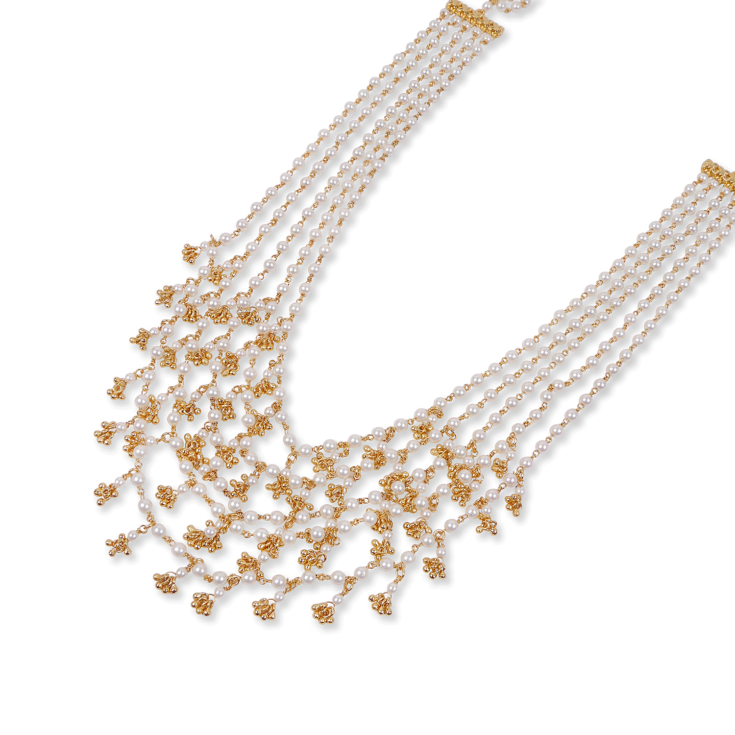 Layered Pearl and Gold Ghungroo Long Chain