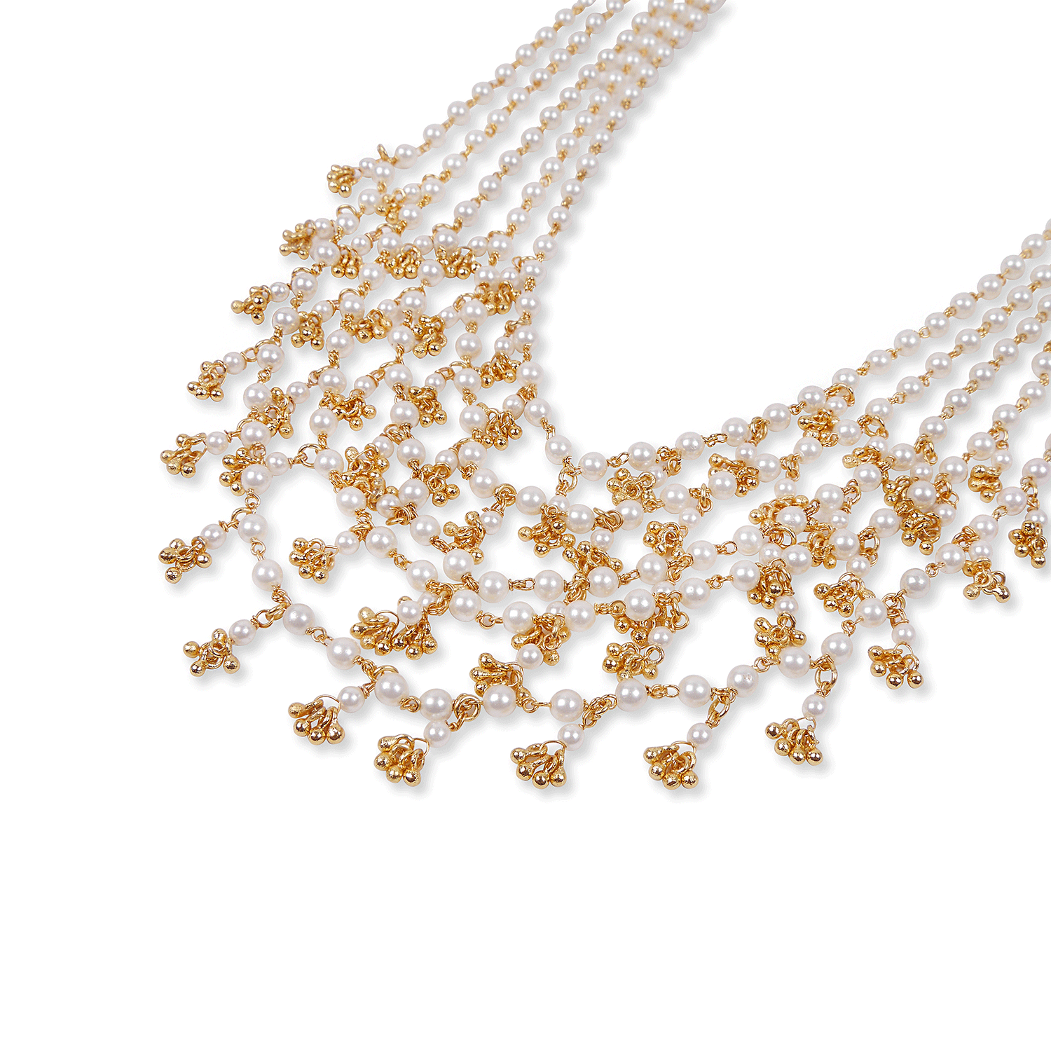 Layered Pearl and Gold Ghungroo Long Chain