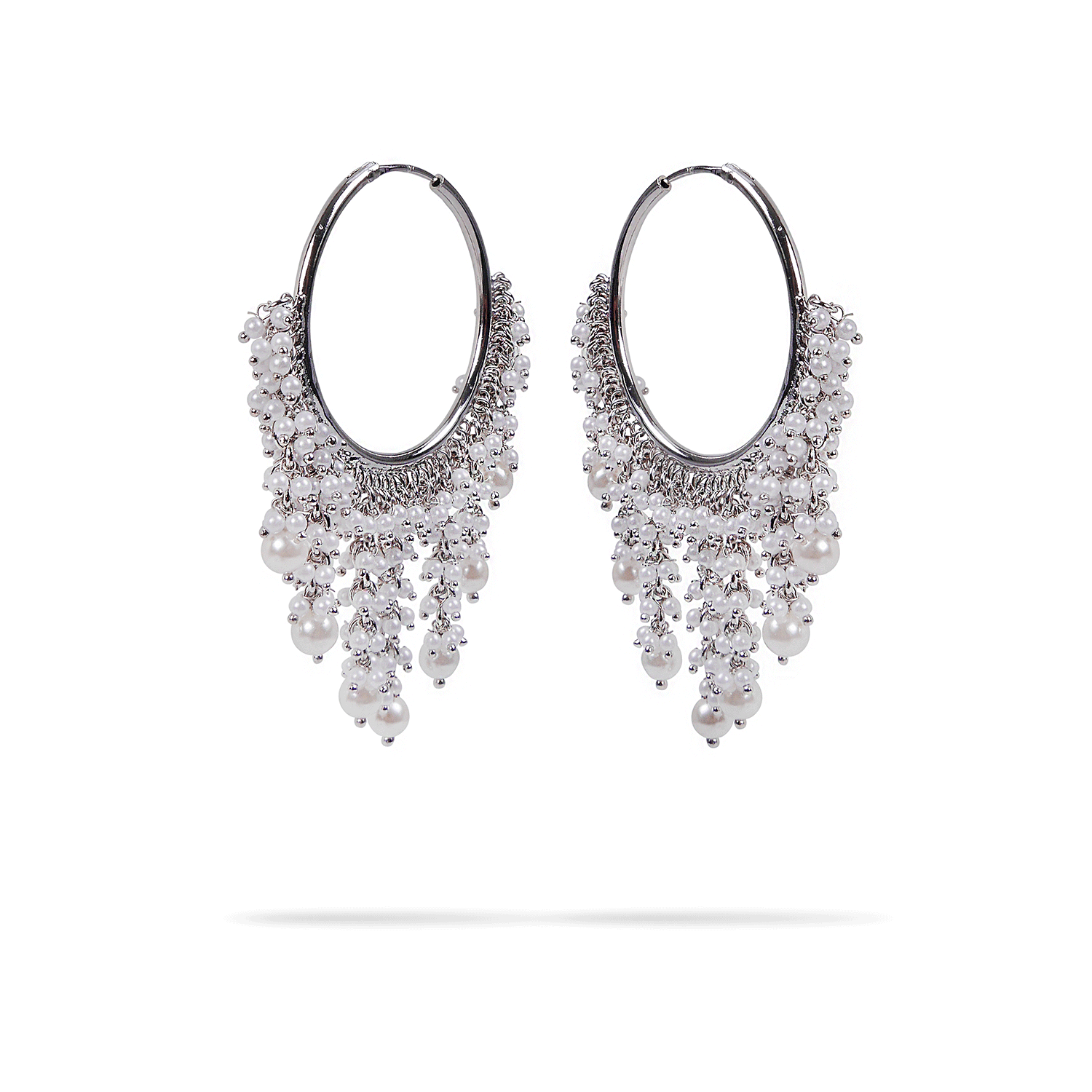 Cascading Pearl Rhodium Hoops