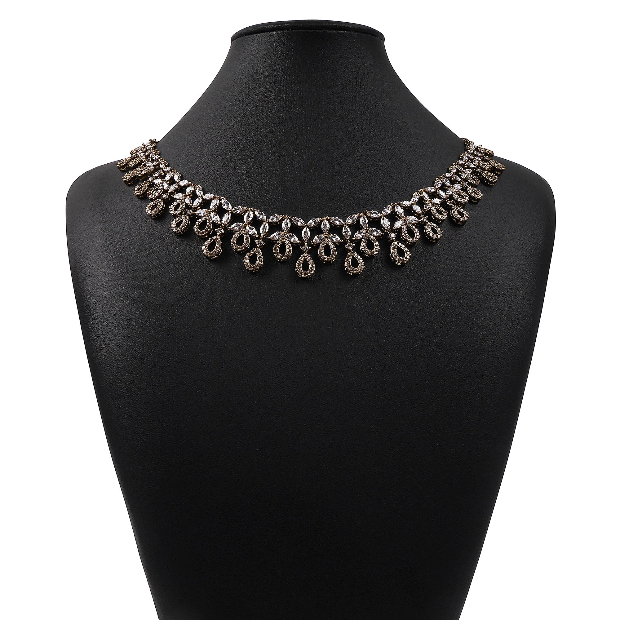 Eliza Teardrop Cubic Zirconia Necklace Set in Antique Gold