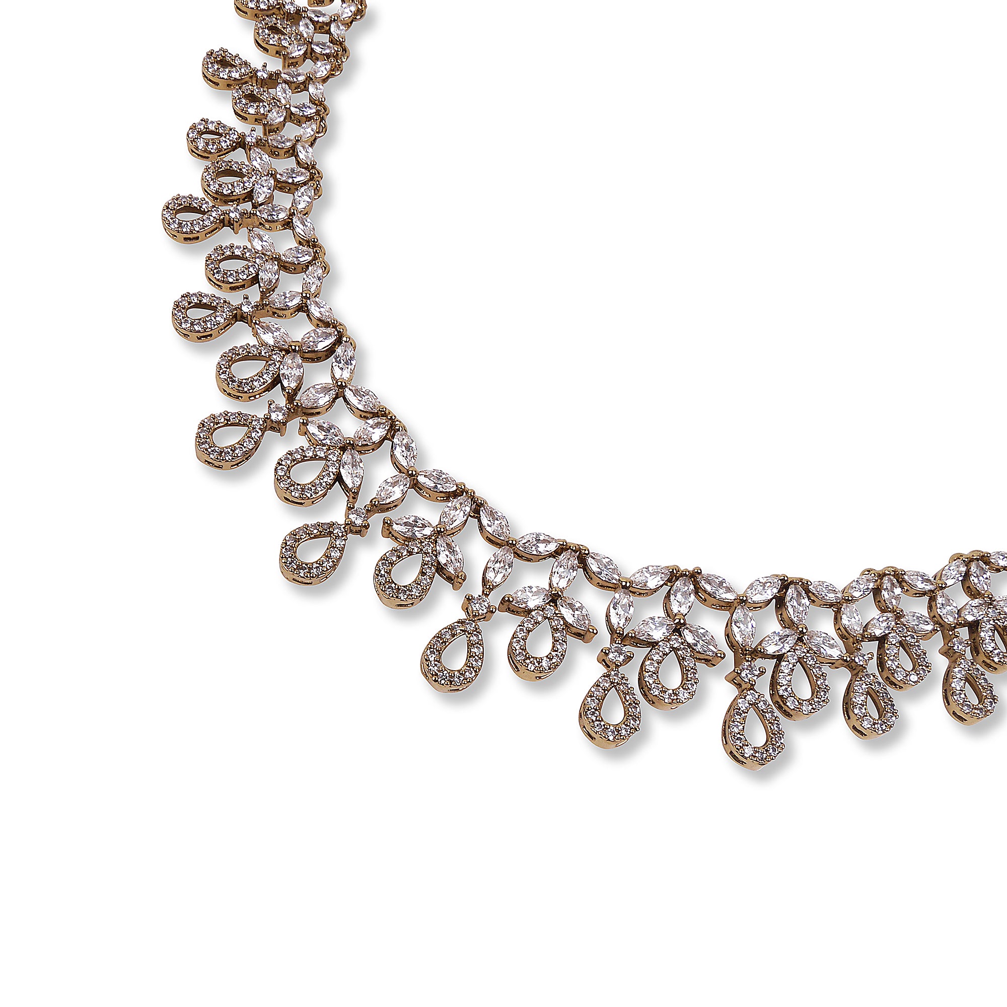 Eliza Teardrop Cubic Zirconia Necklace Set in Antique Gold