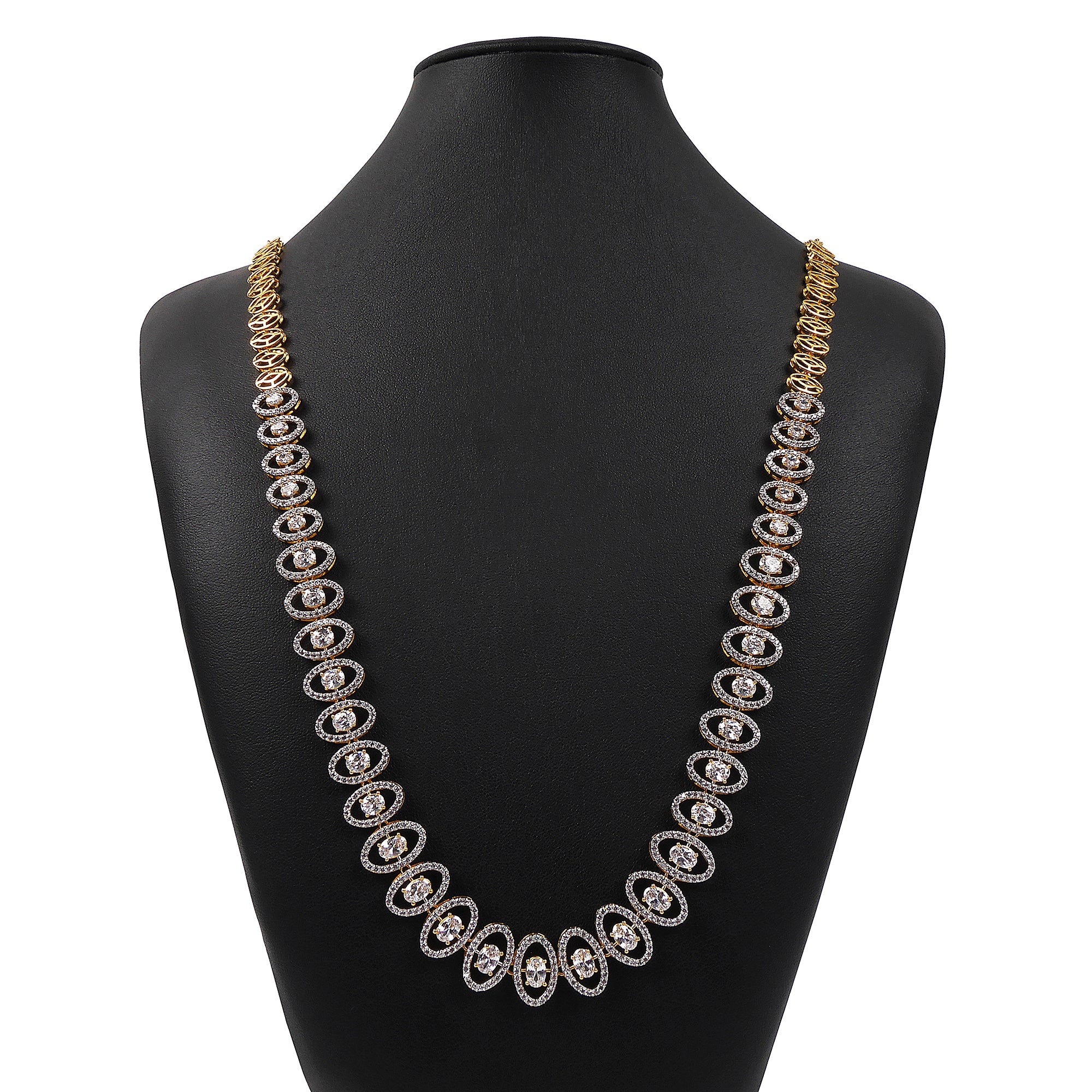 Ada Oval Cubic Zirconia Long Necklace Set in White