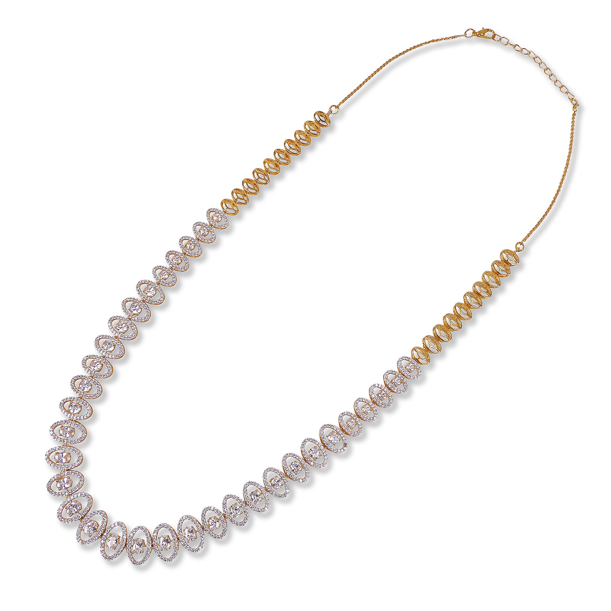 Ada Oval Cubic Zirconia Long Necklace Set in White