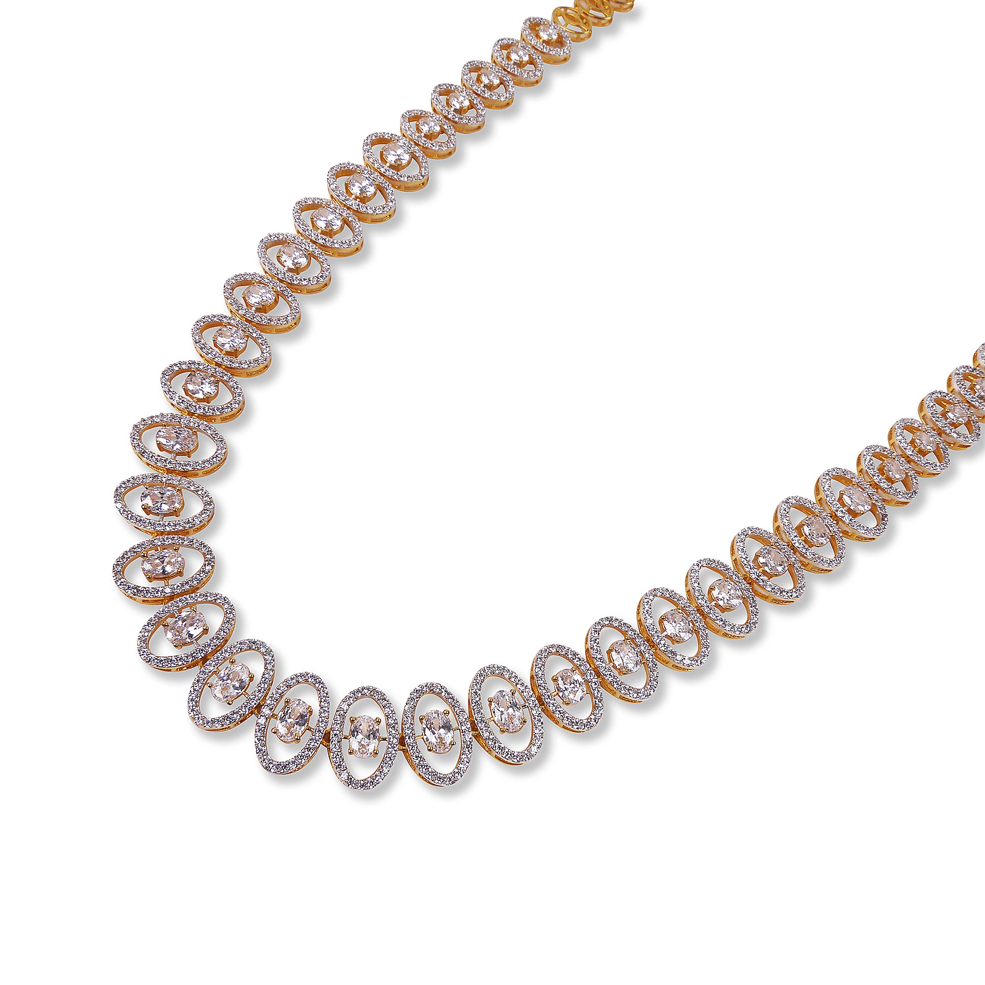 Ada Oval Cubic Zirconia Long Necklace Set in White