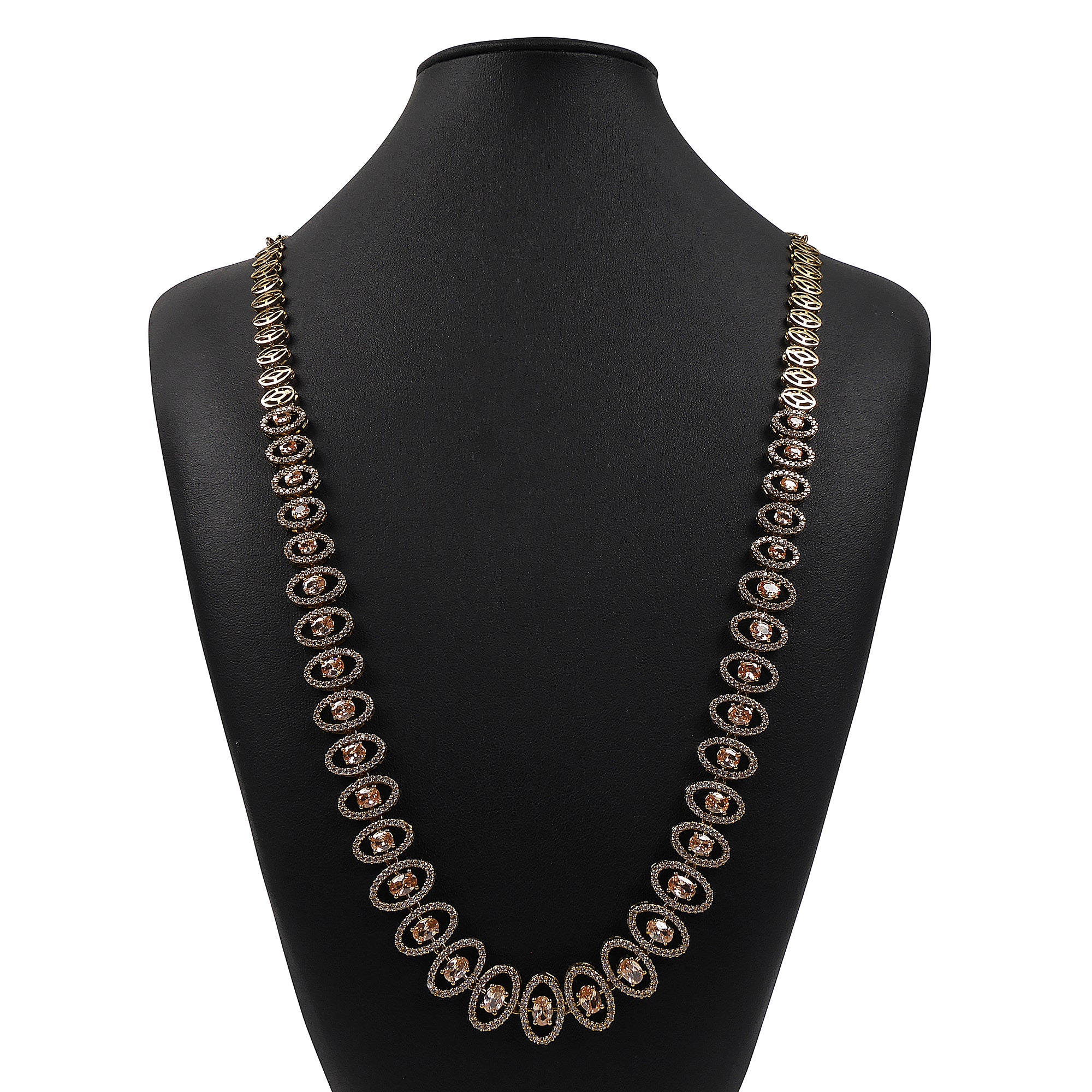 Ada Oval Cubic Zirconia Long Necklace Set in Light Topaz