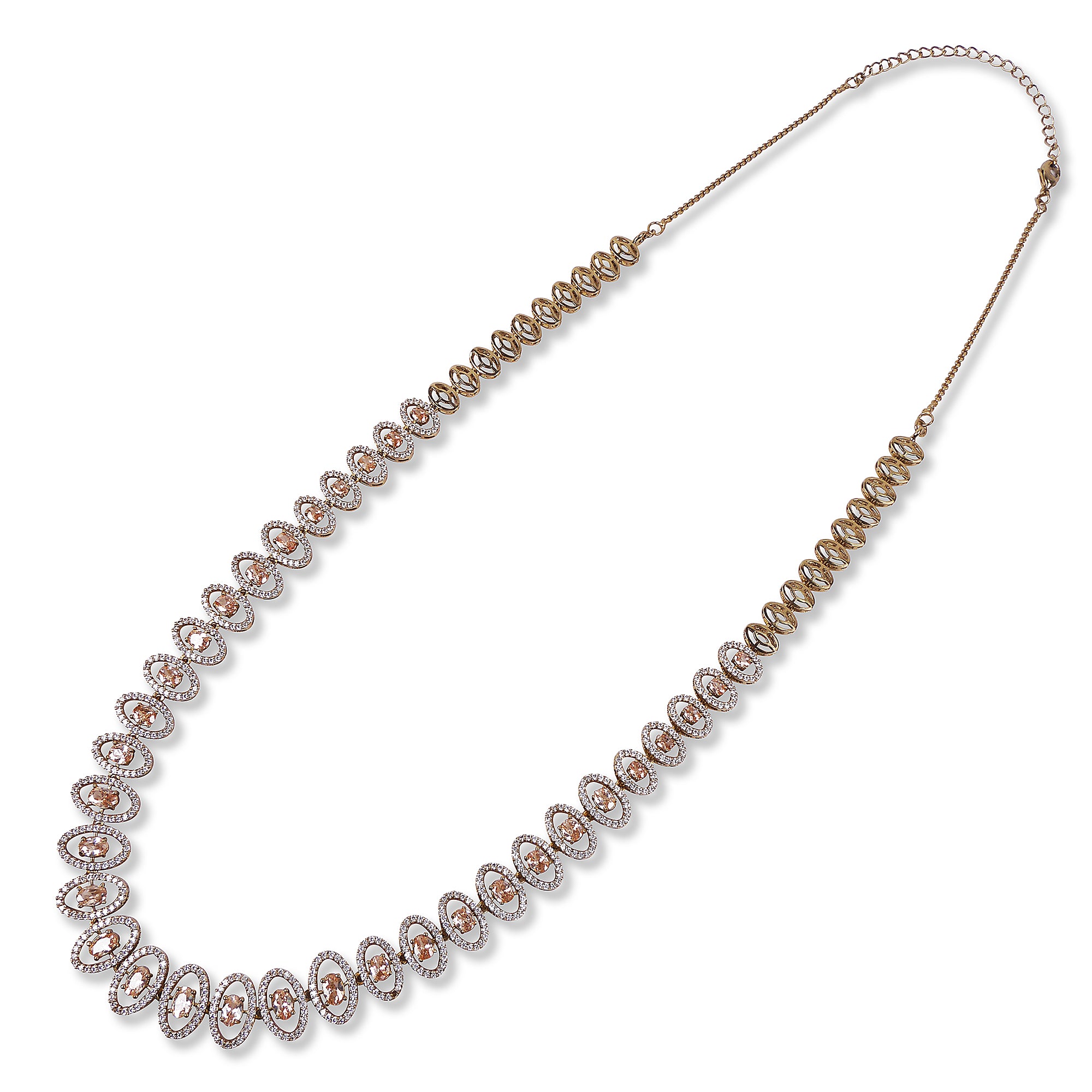 Ada Oval Cubic Zirconia Long Necklace Set in Light Topaz
