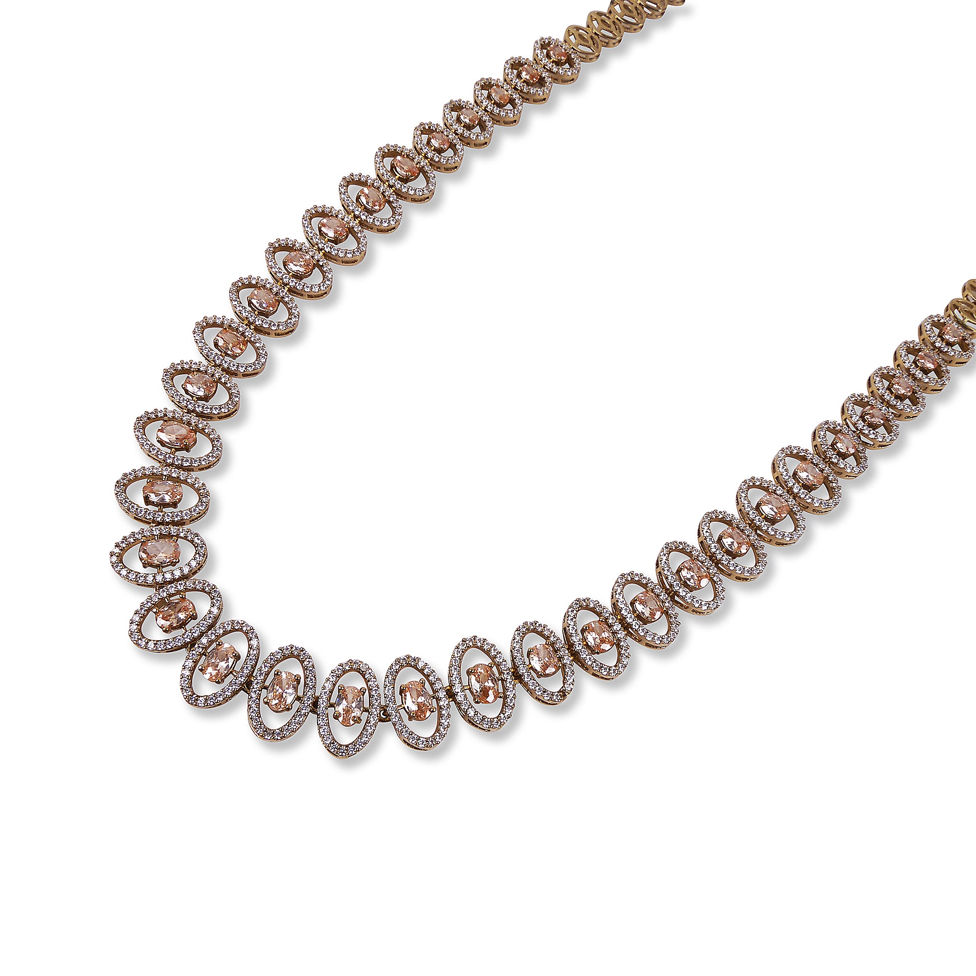 Ada Oval Cubic Zirconia Long Necklace Set in Light Topaz