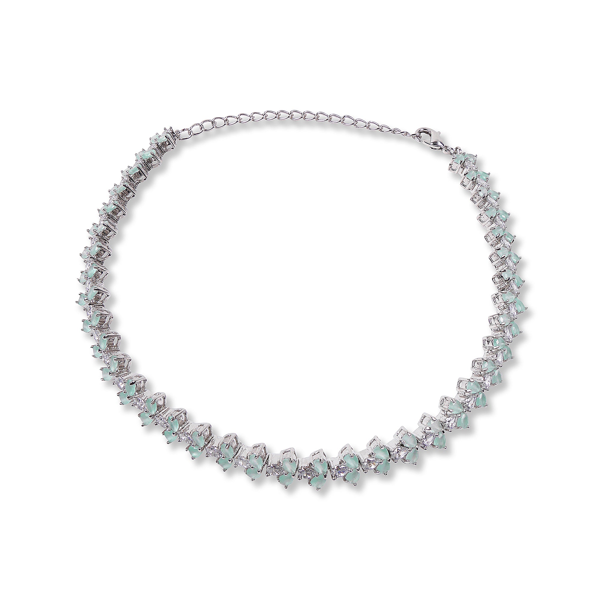 Edith Cubic Zirconia Anklet in Mint and Rhodium